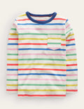 Superweiches T-Shirt mit langen Ärmeln-Haferbeige Meliert/Bunte Streifen
