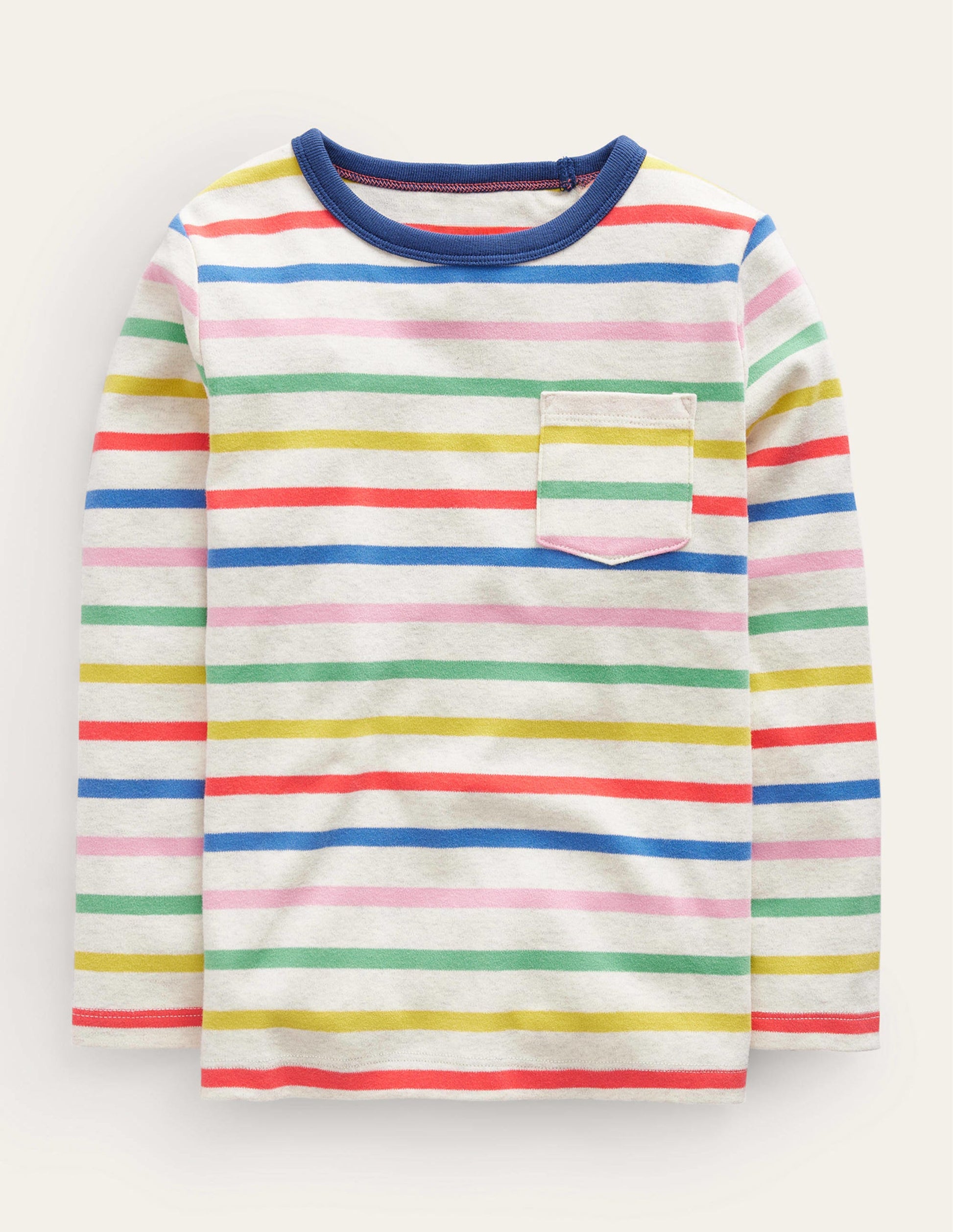 Superweiches T-Shirt mit langen Ärmeln-Haferbeige Meliert/Bunte Streifen-1