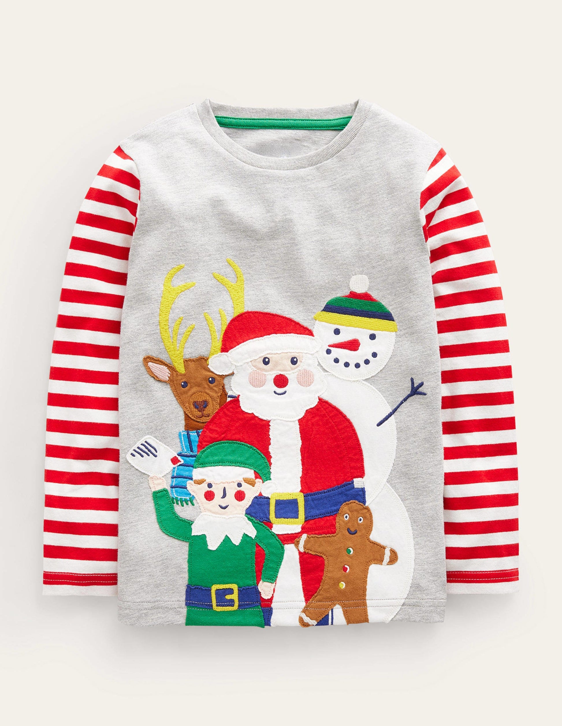 T-Shirt mit festlicher Applikation-Grau Meliert Santas Freunde-1