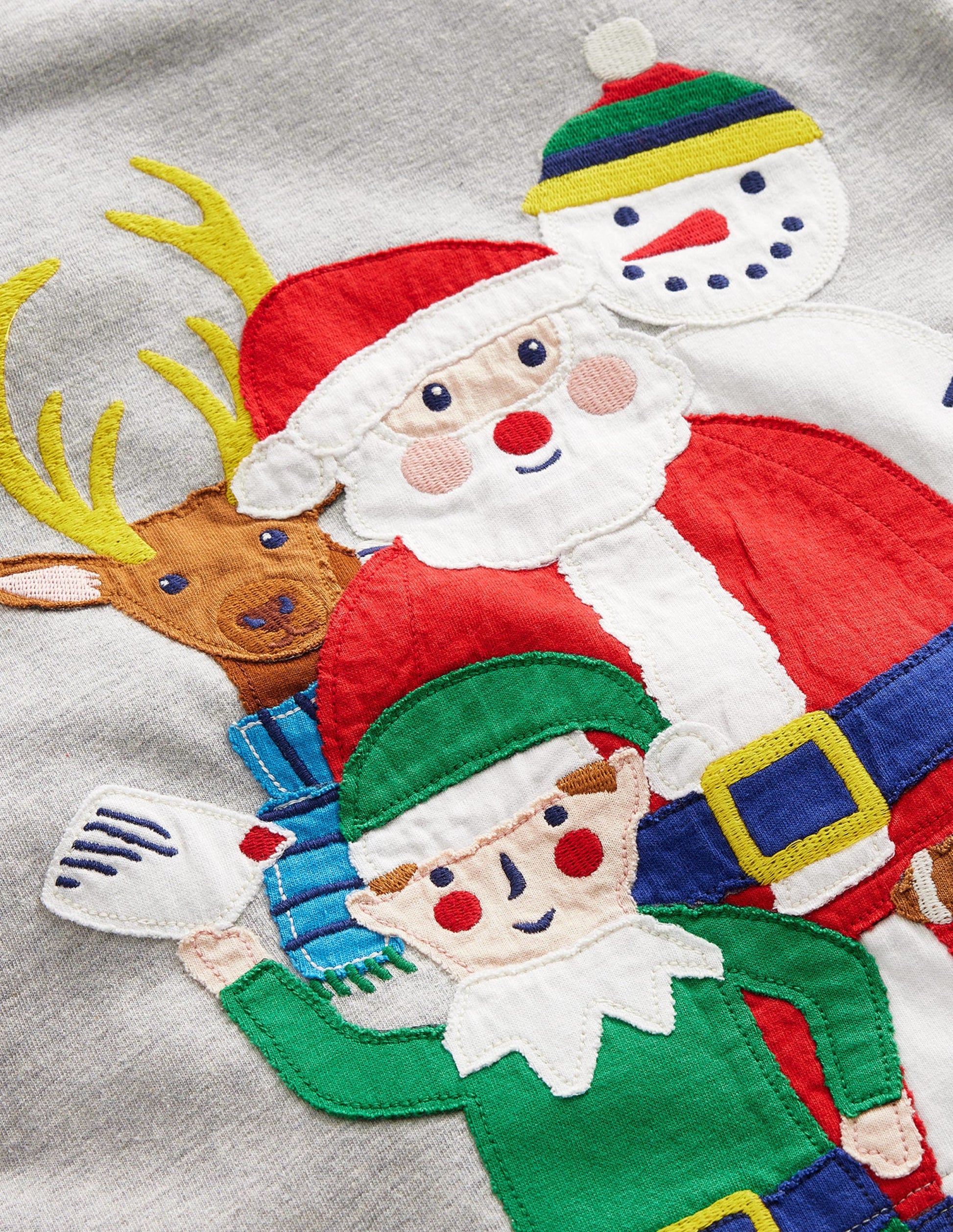 T-Shirt mit festlicher Applikation-Grau Meliert Santas Freunde-3