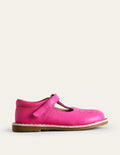 Flache Schuhe aus Leder mit T-Steg-Pink