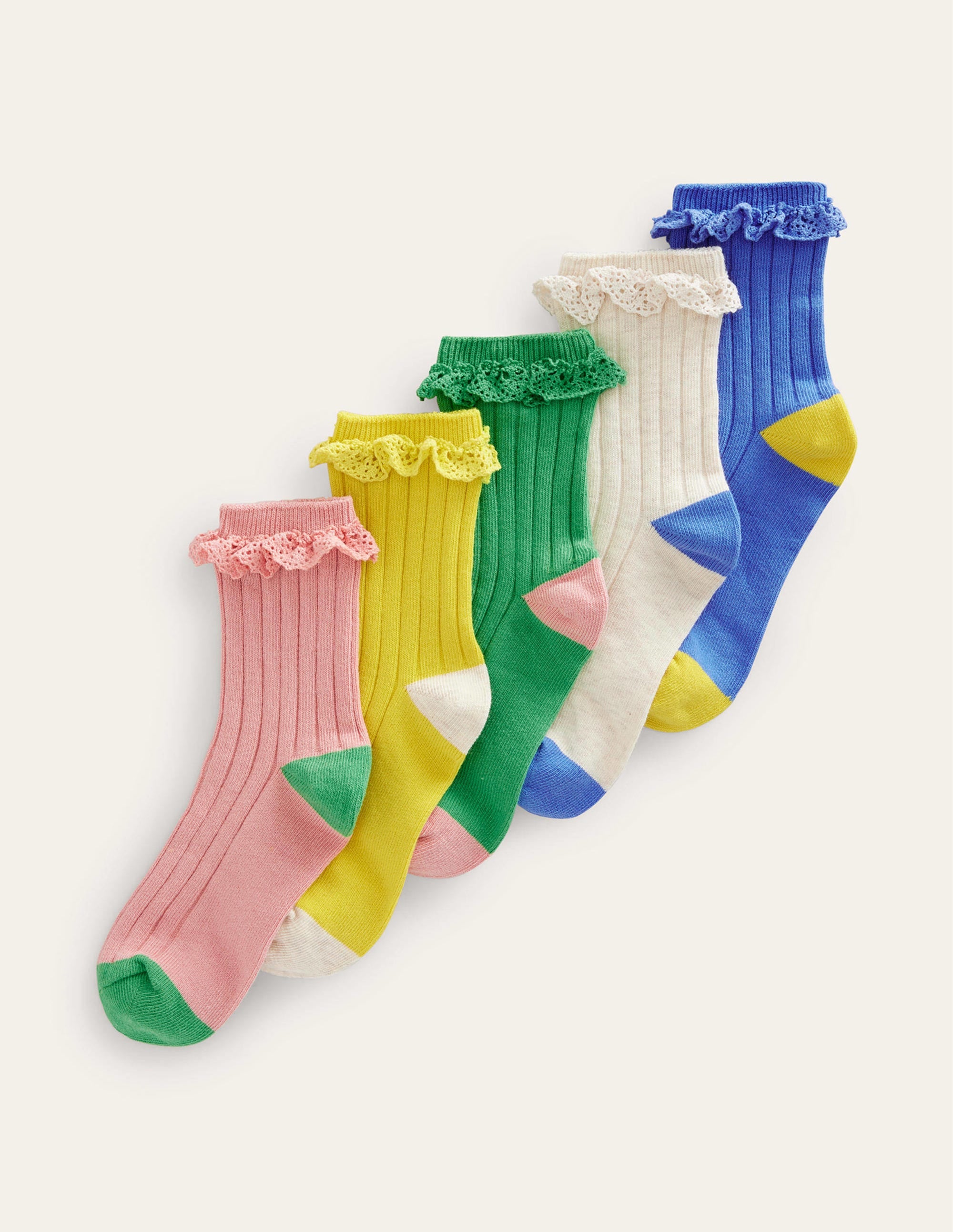 5 paires de chaussettes côtelées à volants-Pastel multi - Image 1