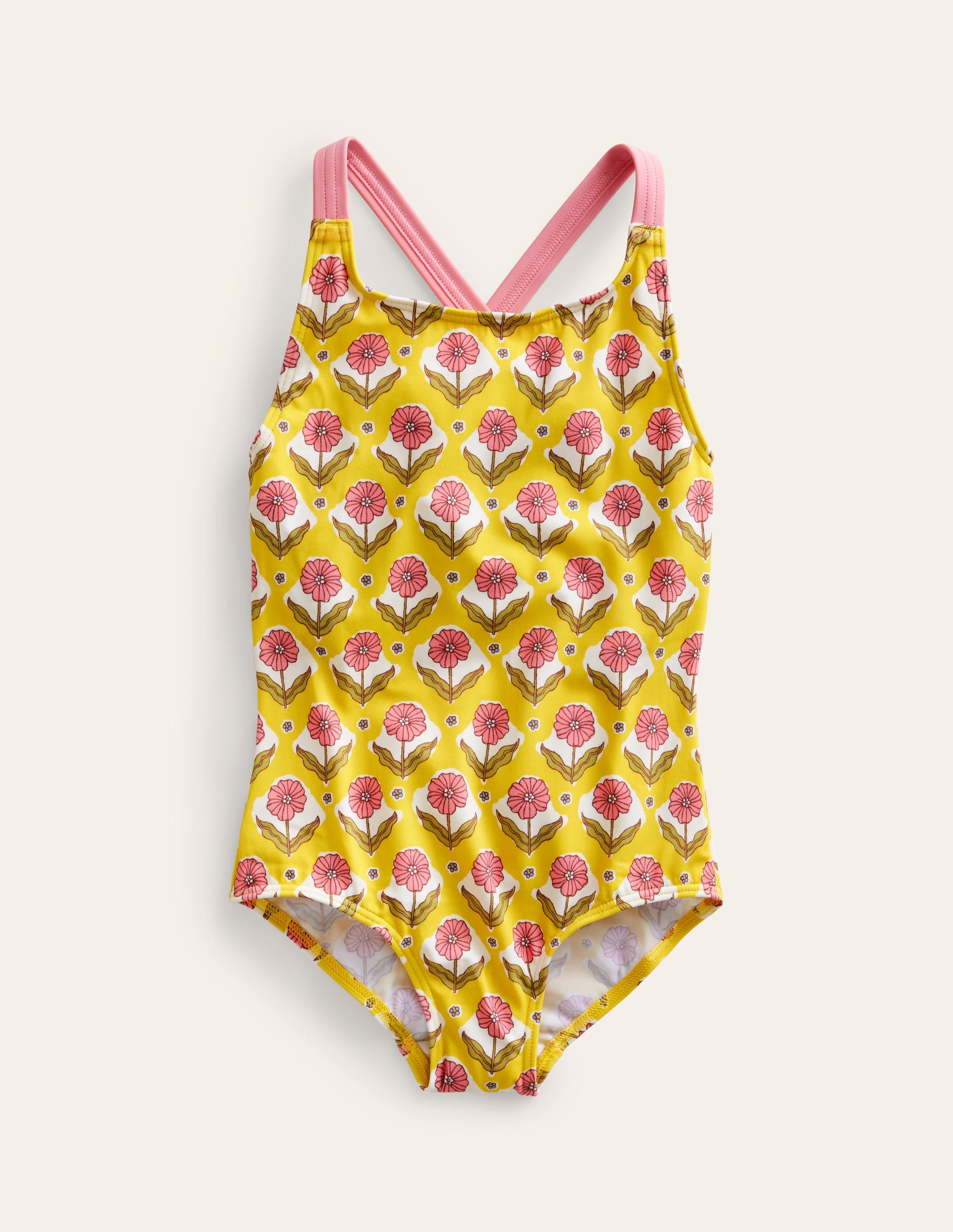 Maillot de bain imprimé croisé dans le dos-Motif Woodblock Flower maïs - Image 1