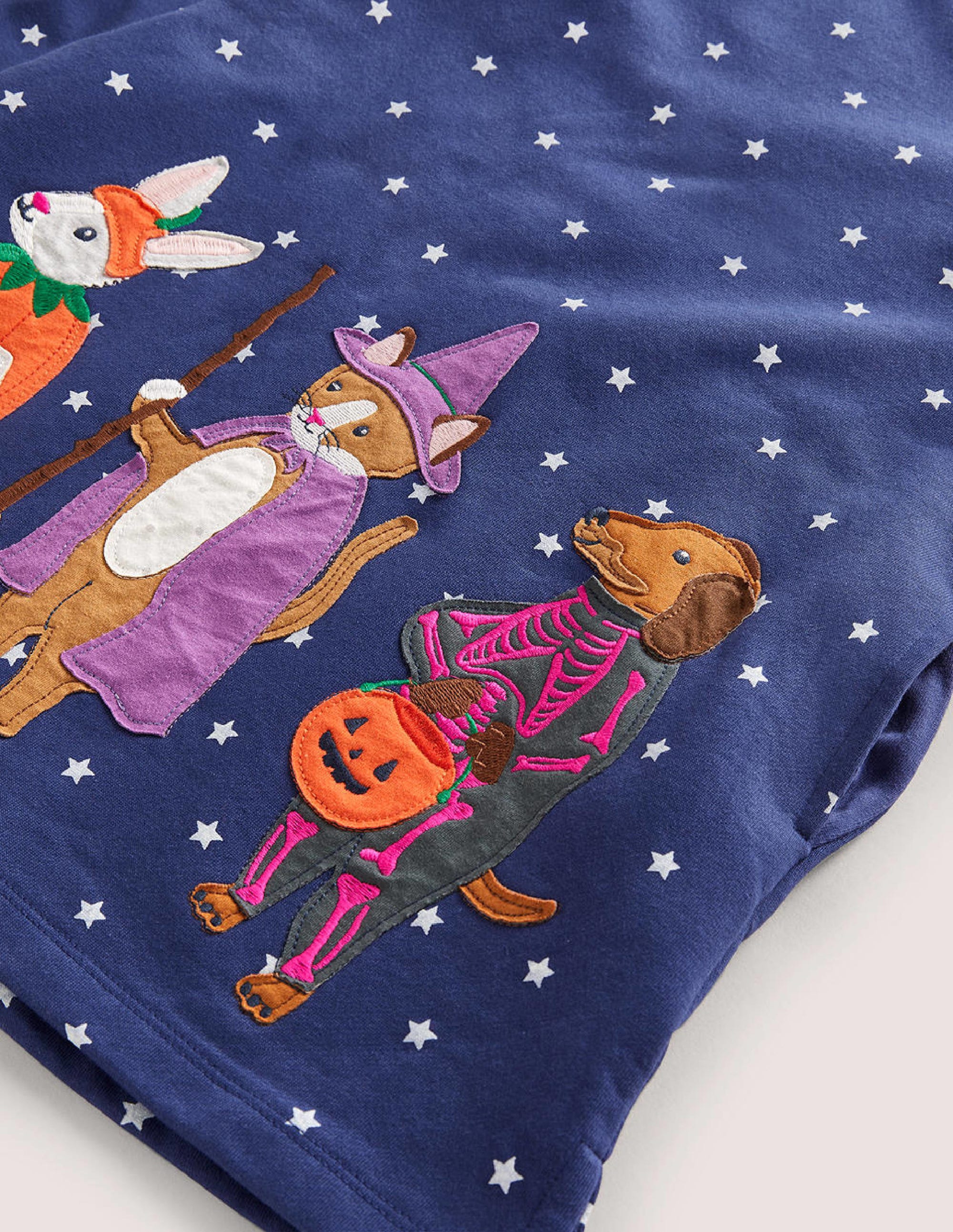 Navy Stars Halloween Sweatshirt Dress-Blau Stern Halloween Tiere - Image 3