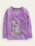 T-Shirt mit Superstitch-Asternlila Katze
