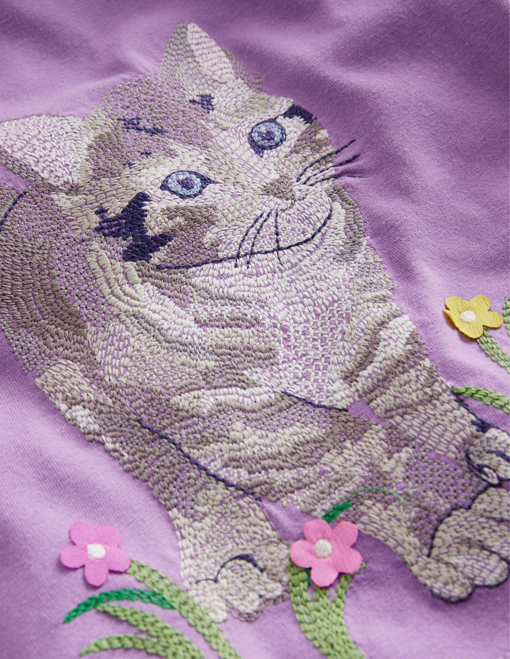 T-Shirt mit Superstitch-Asternlila Katze - Image 3