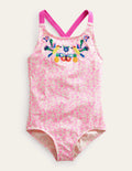 Embroidered Swimsuit-Festival Pink Summer Vine