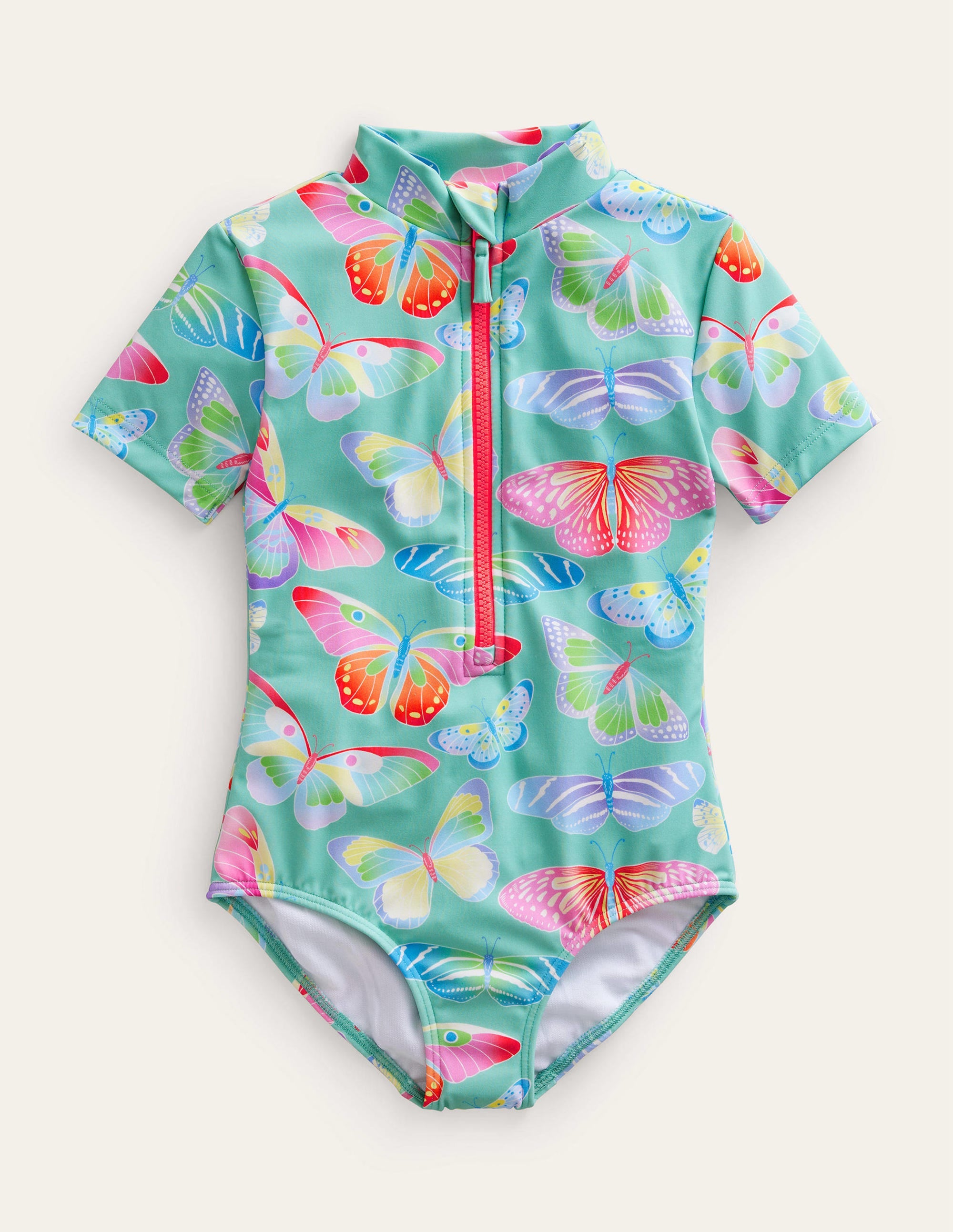 Maillot de bain à manches courtes-Papillons dégradés vert opale - Image 1
