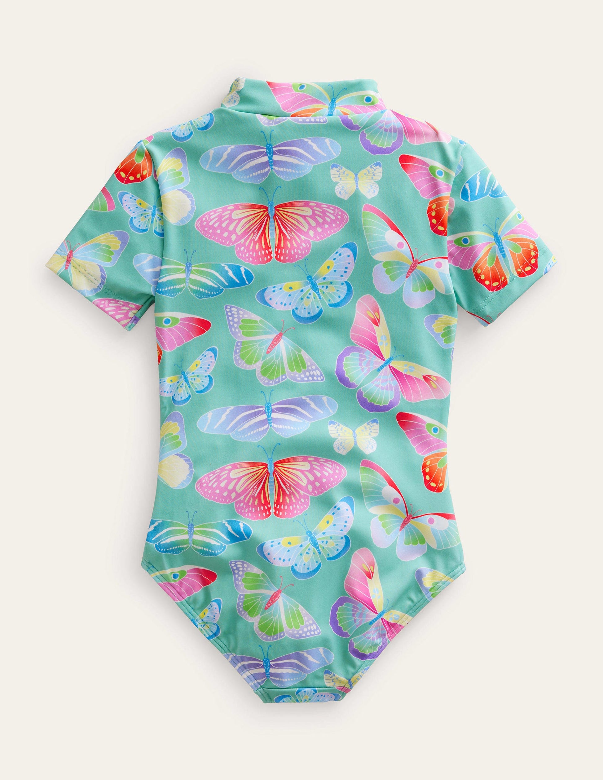 Maillot de bain à manches courtes-Papillons dégradés vert opale-2