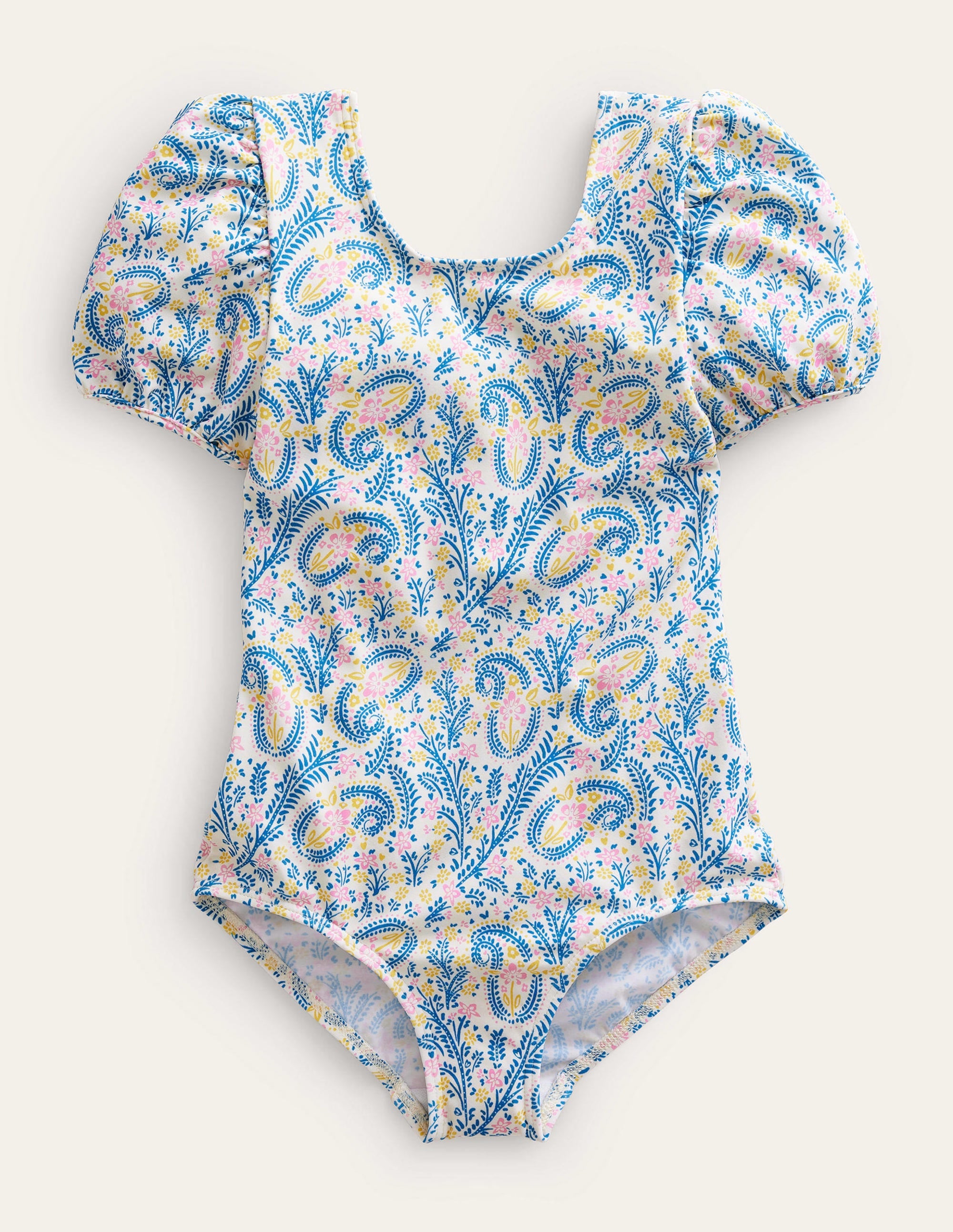Maillot de bain imprimé à manches bouffantes-Motif cachemire ivoire - Image 1