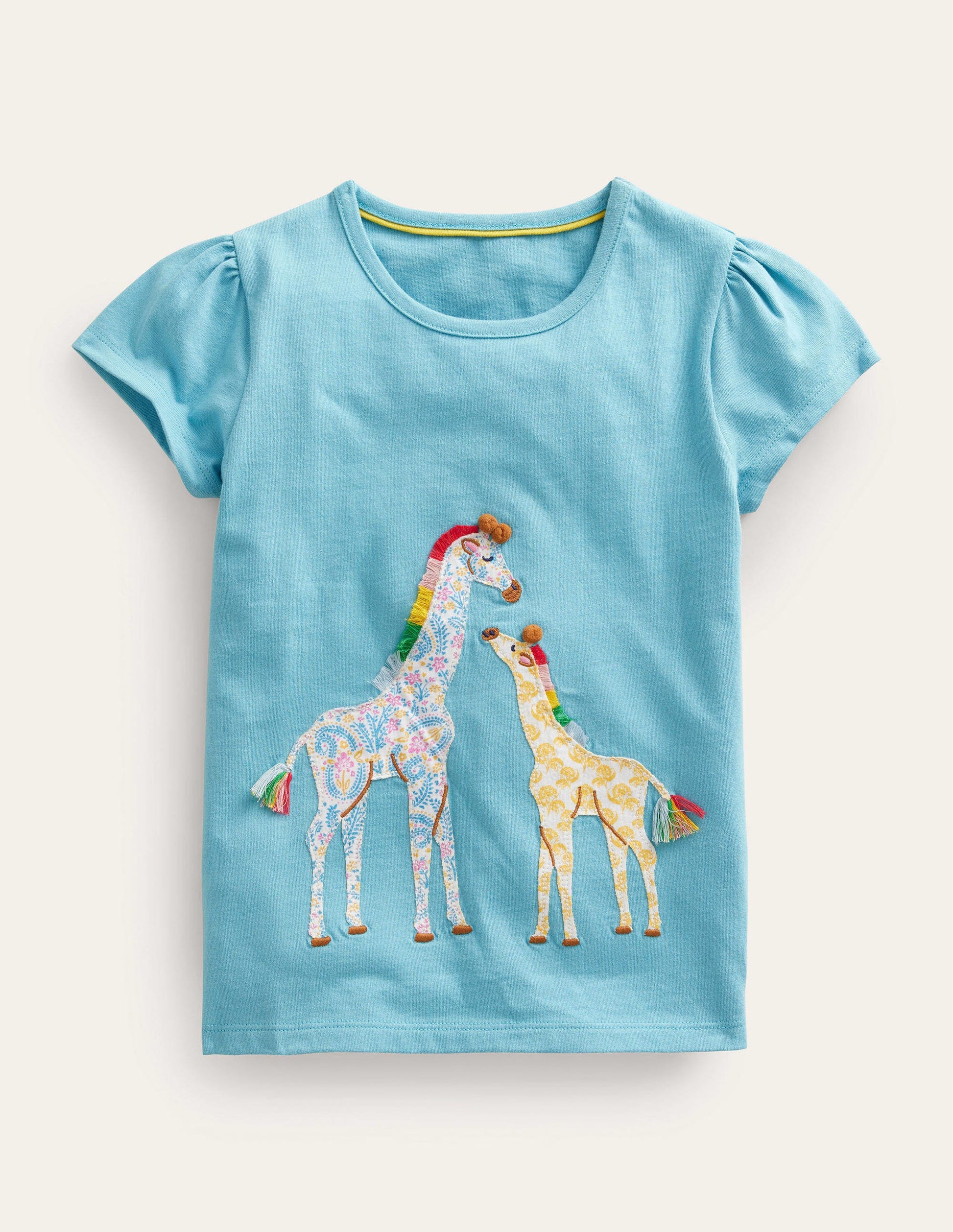 T-Shirt mit Puffärmeln und Applikation-Ritterspornblau Giraffe-1