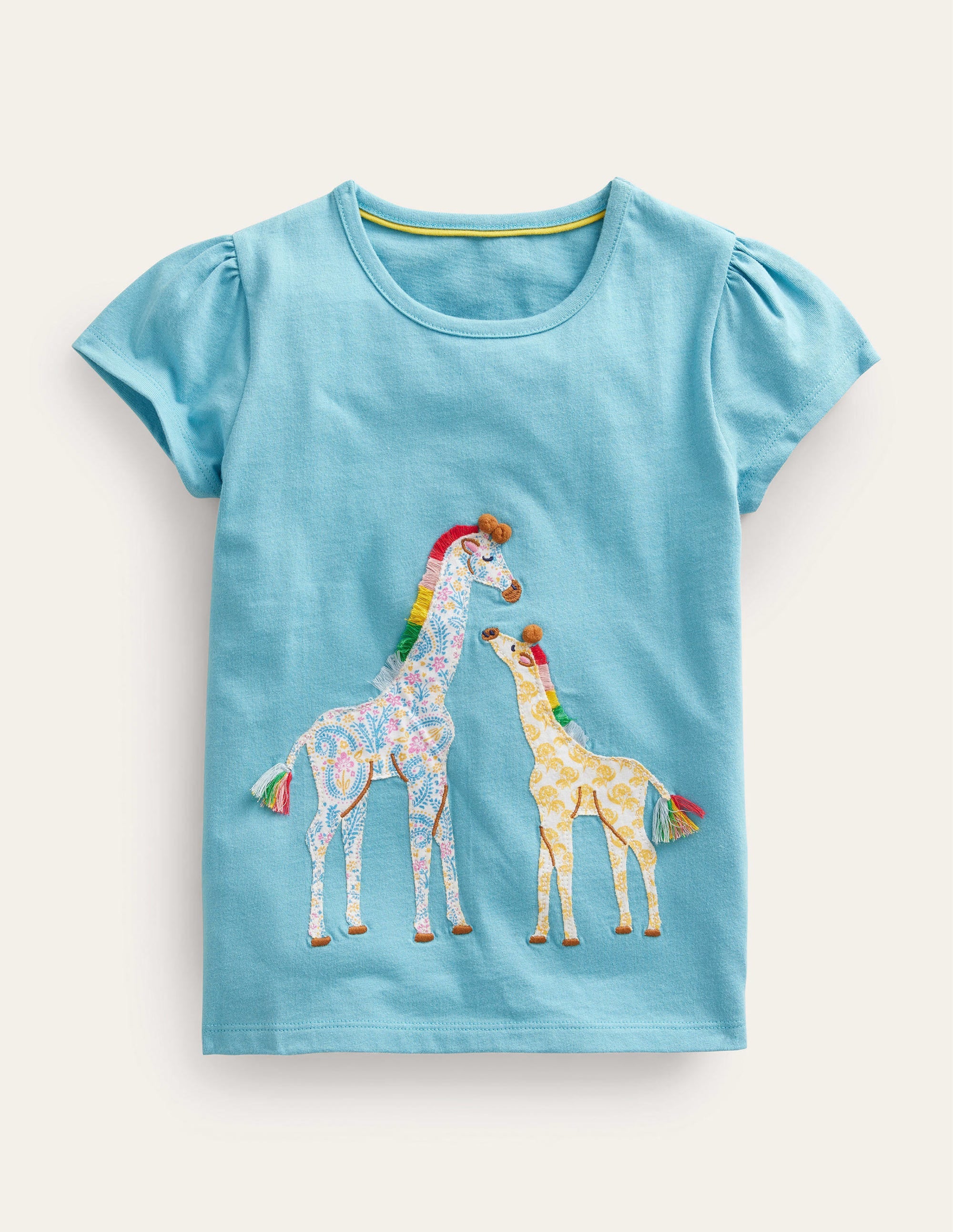 T-Shirt mit Puffärmeln und Applikation-Ritterspornblau Giraffe - Image 1