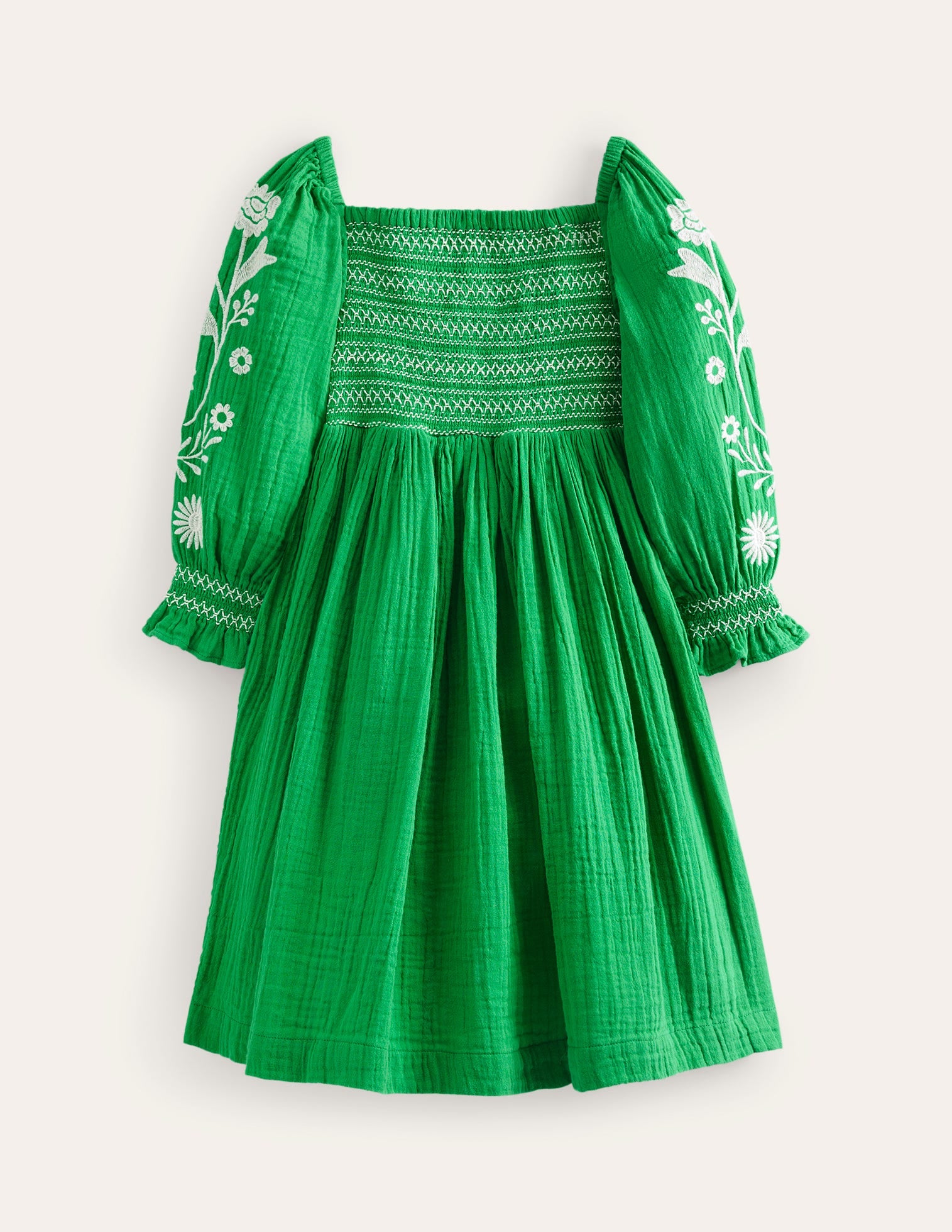 Webkleid mit gesmoktem Oberteil-Schuluniform-Grün Gänseblümchen - Image 1