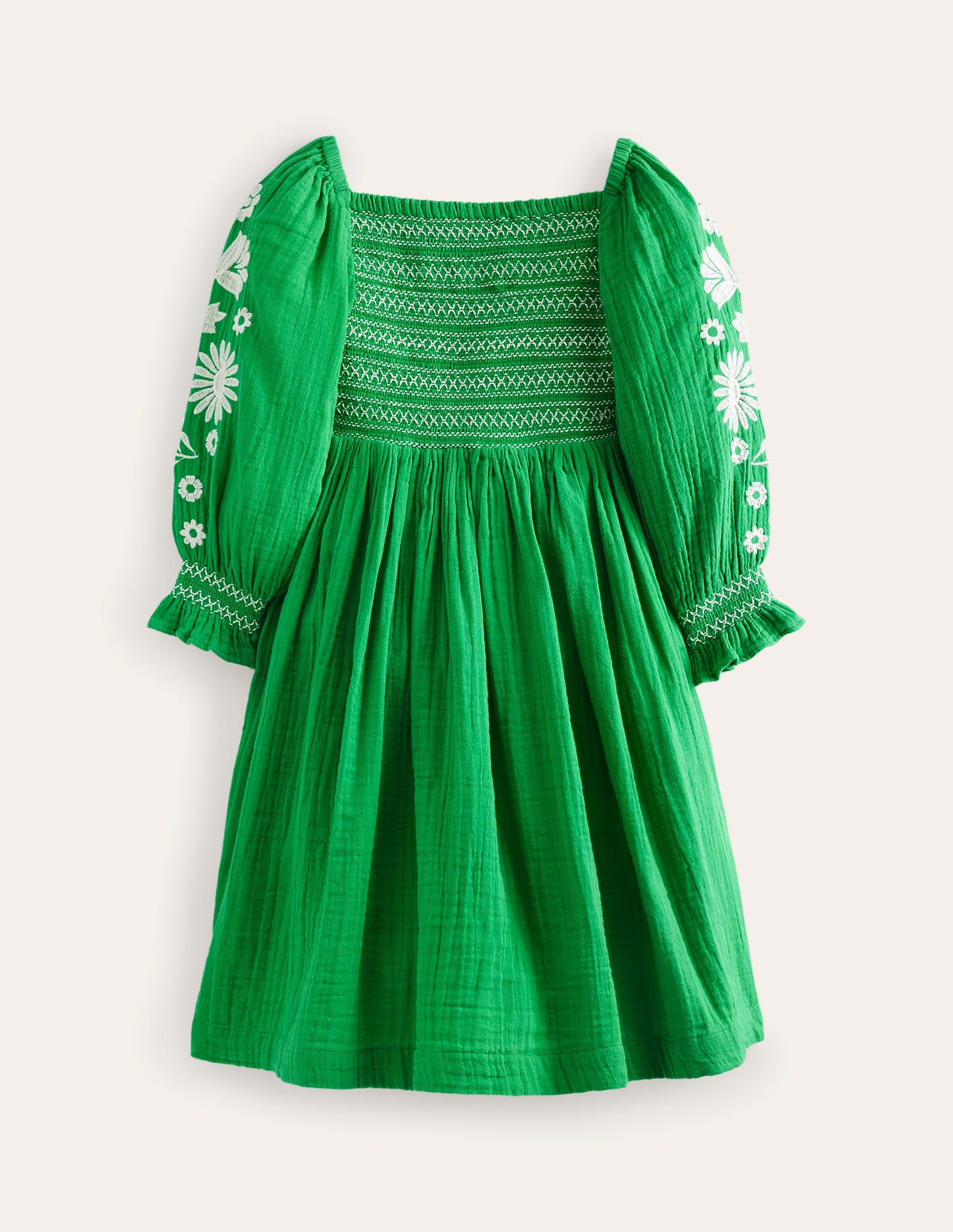 Webkleid mit gesmoktem Oberteil-Schuluniform-Grün Gänseblümchen - Image 2