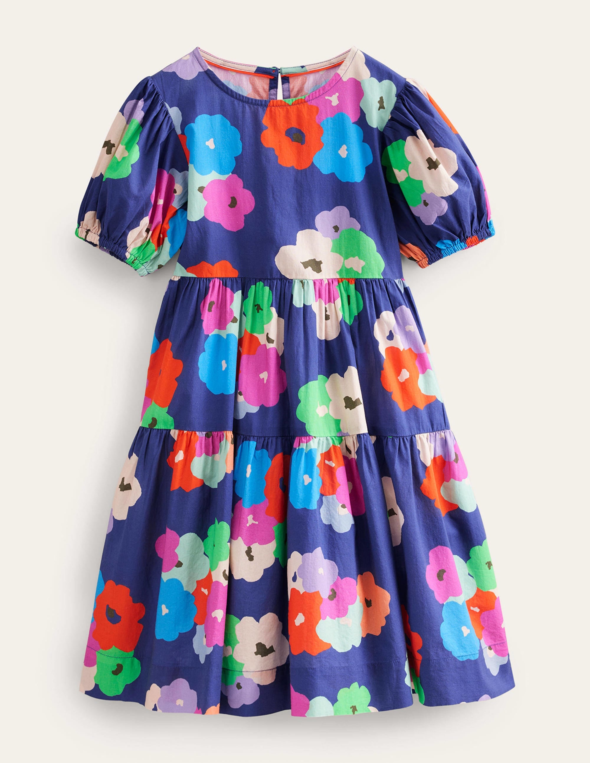 Robe tissée volumineuse-Bleu marine, motif Painterly Floral - Image 1