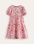 Robe tissée volumineuse-Feuilles rose amande