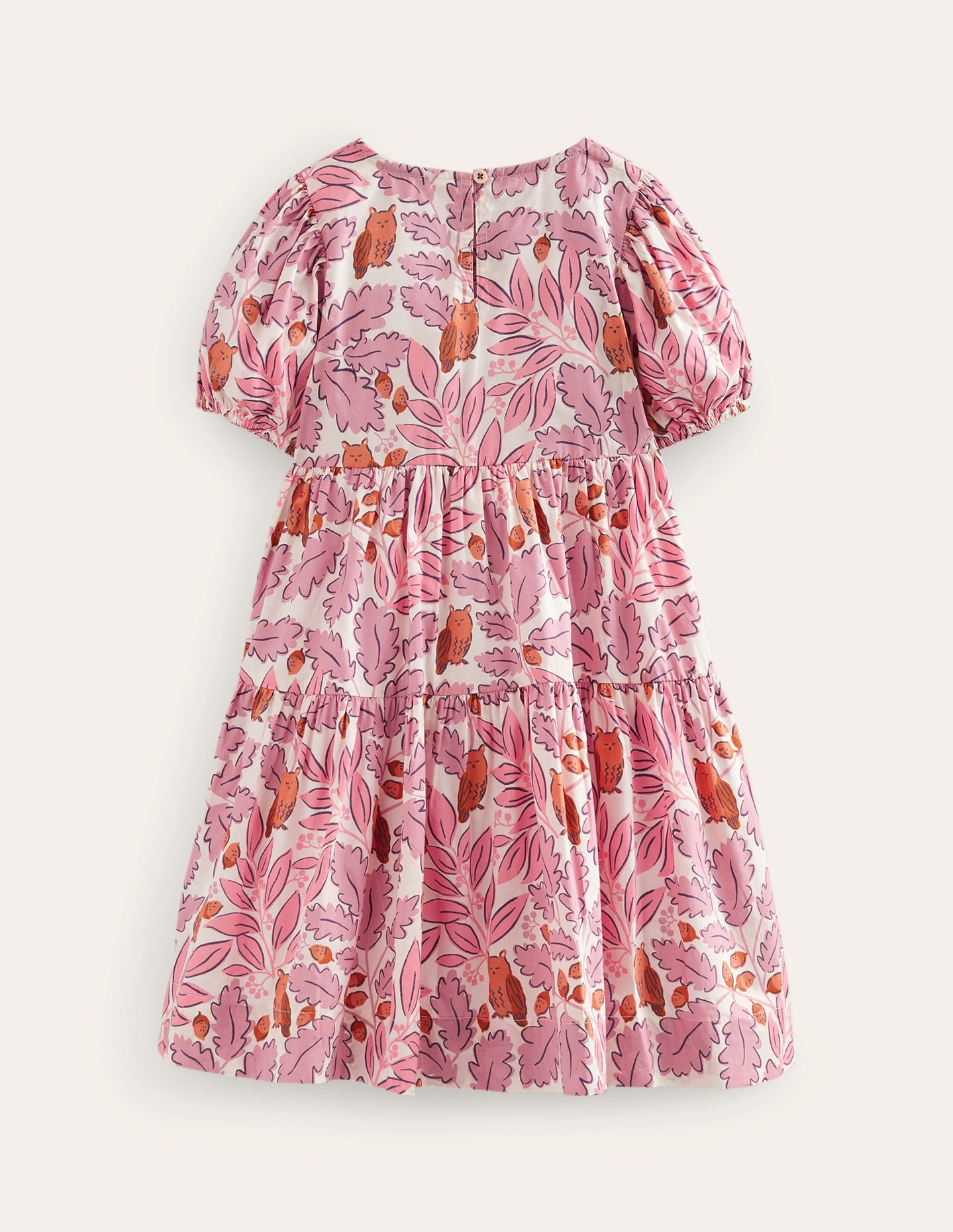 Robe tissée volumineuse-Feuilles rose amande-2