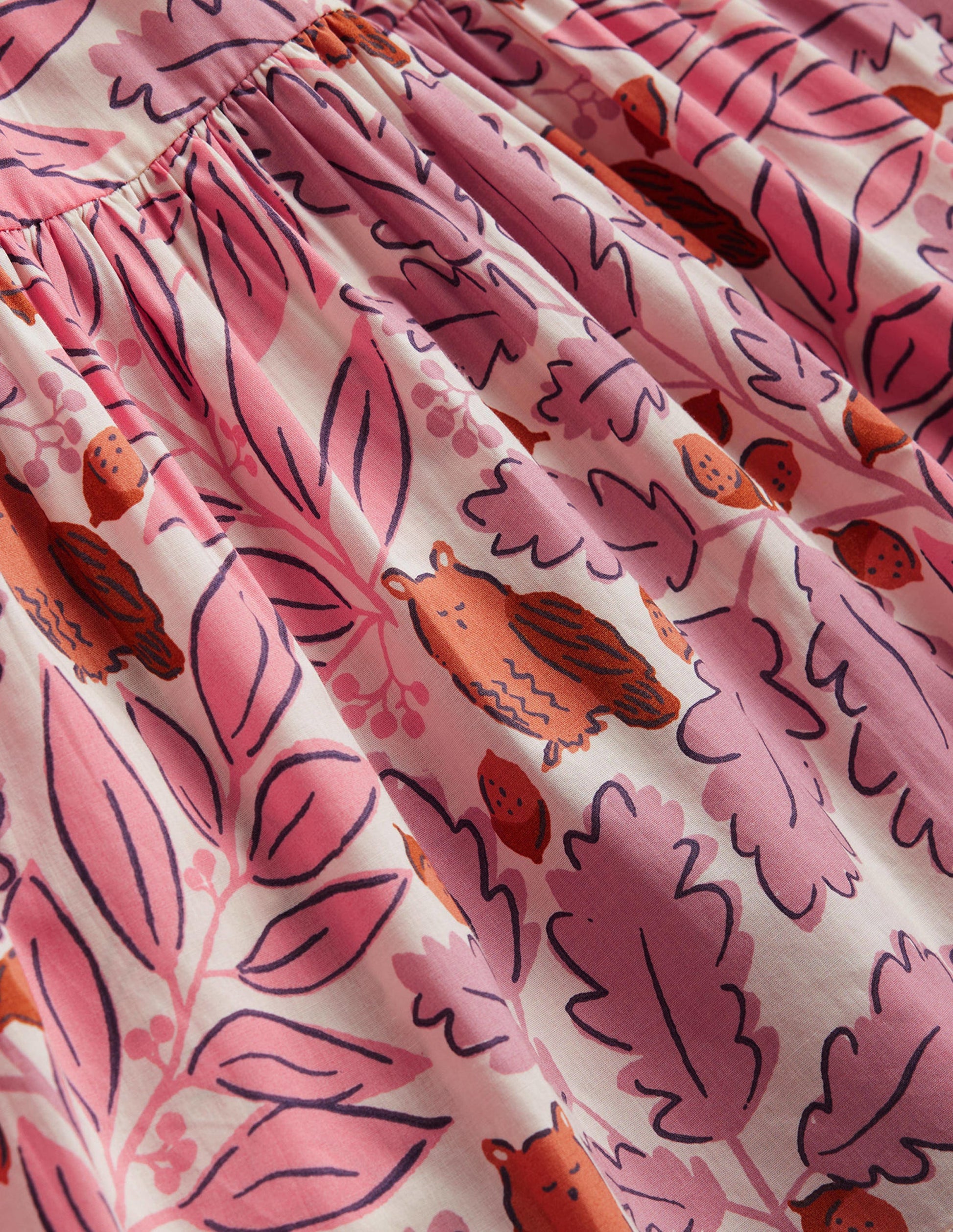 Robe tissée volumineuse-Feuilles rose amande-3