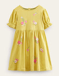 Robe brodée en jersey-Jaune bouton d'or