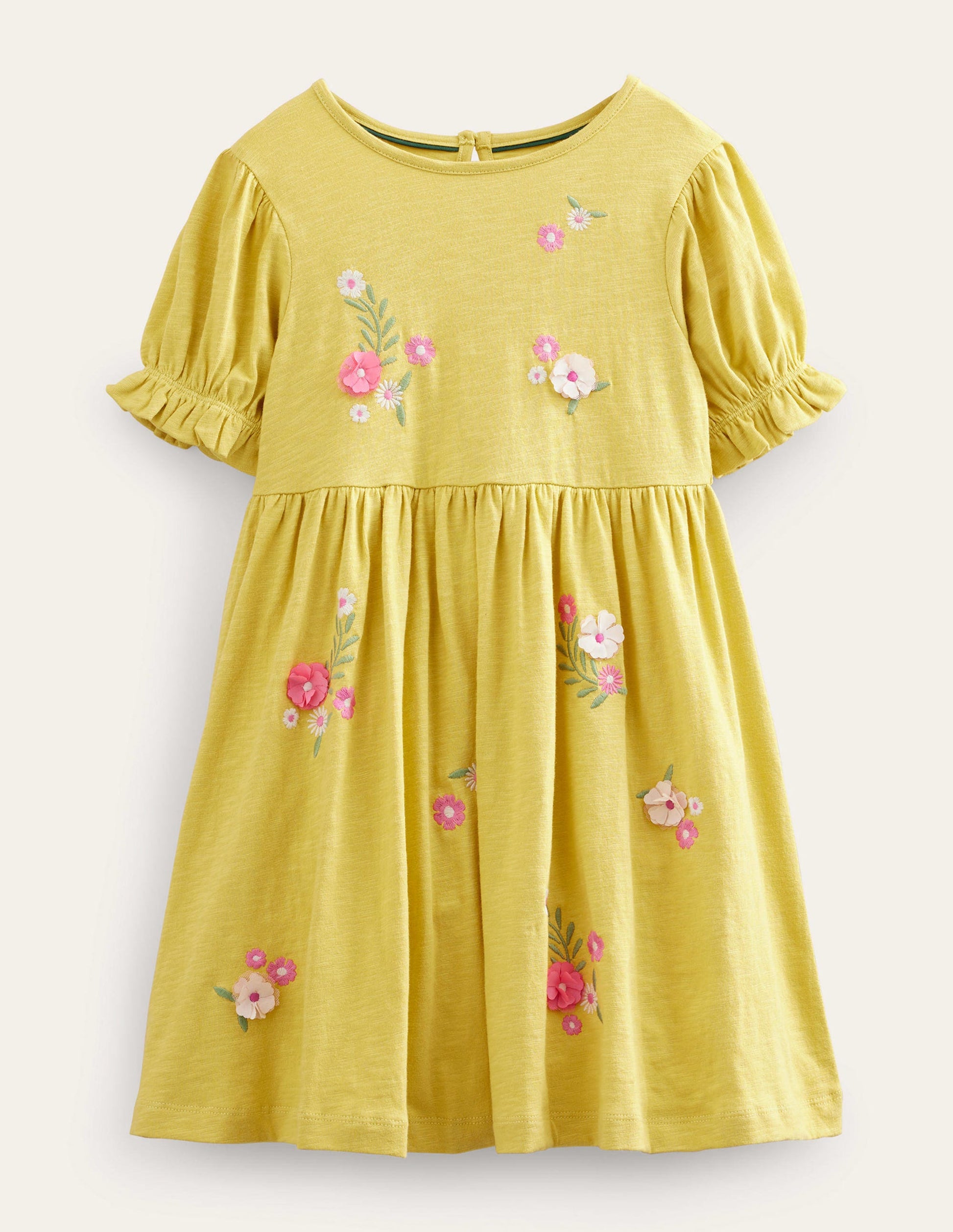 Robe brodée en jersey-Jaune bouton d'or-1