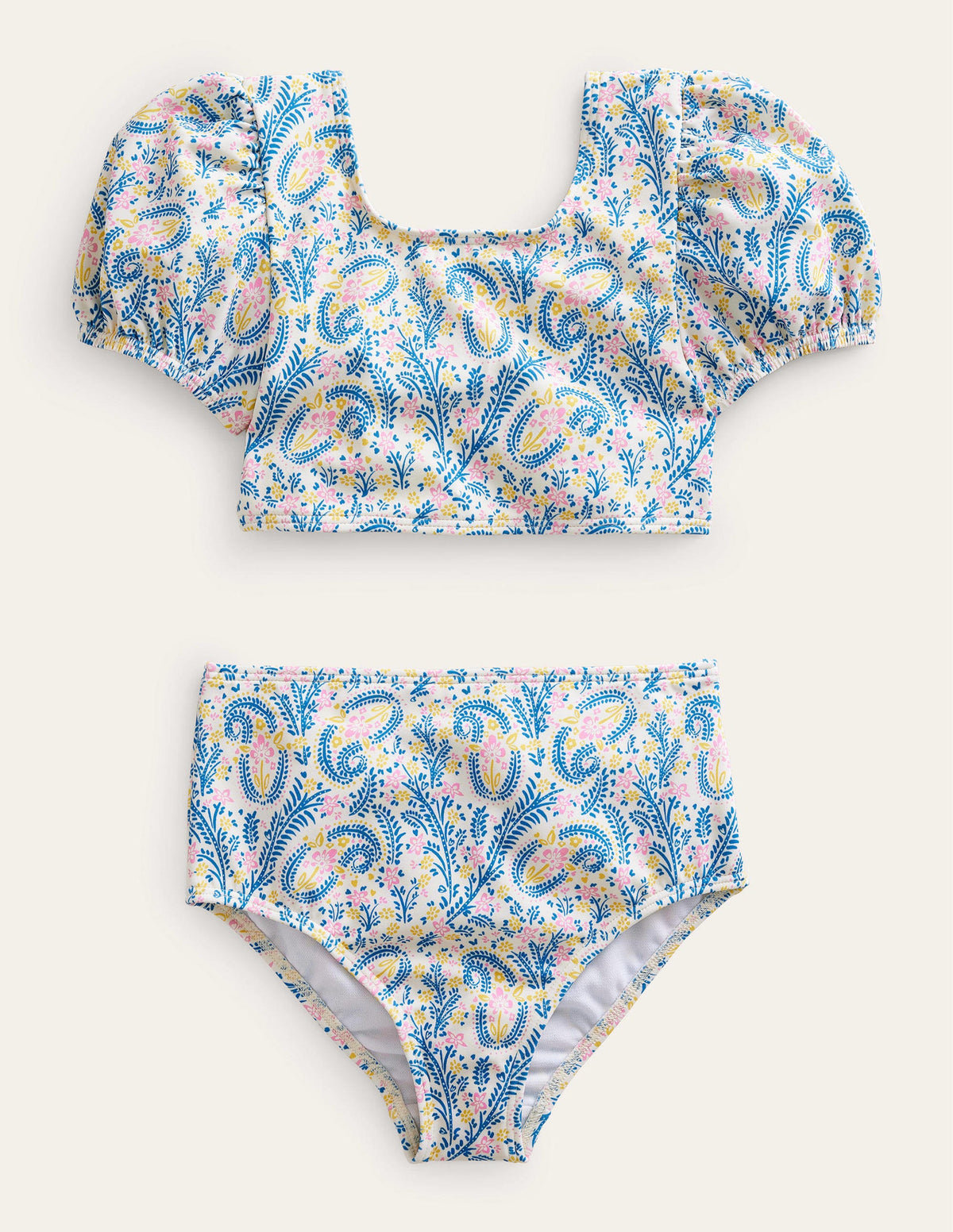 Puff Sleeve Bikini-Ivory Paisley - Image 1