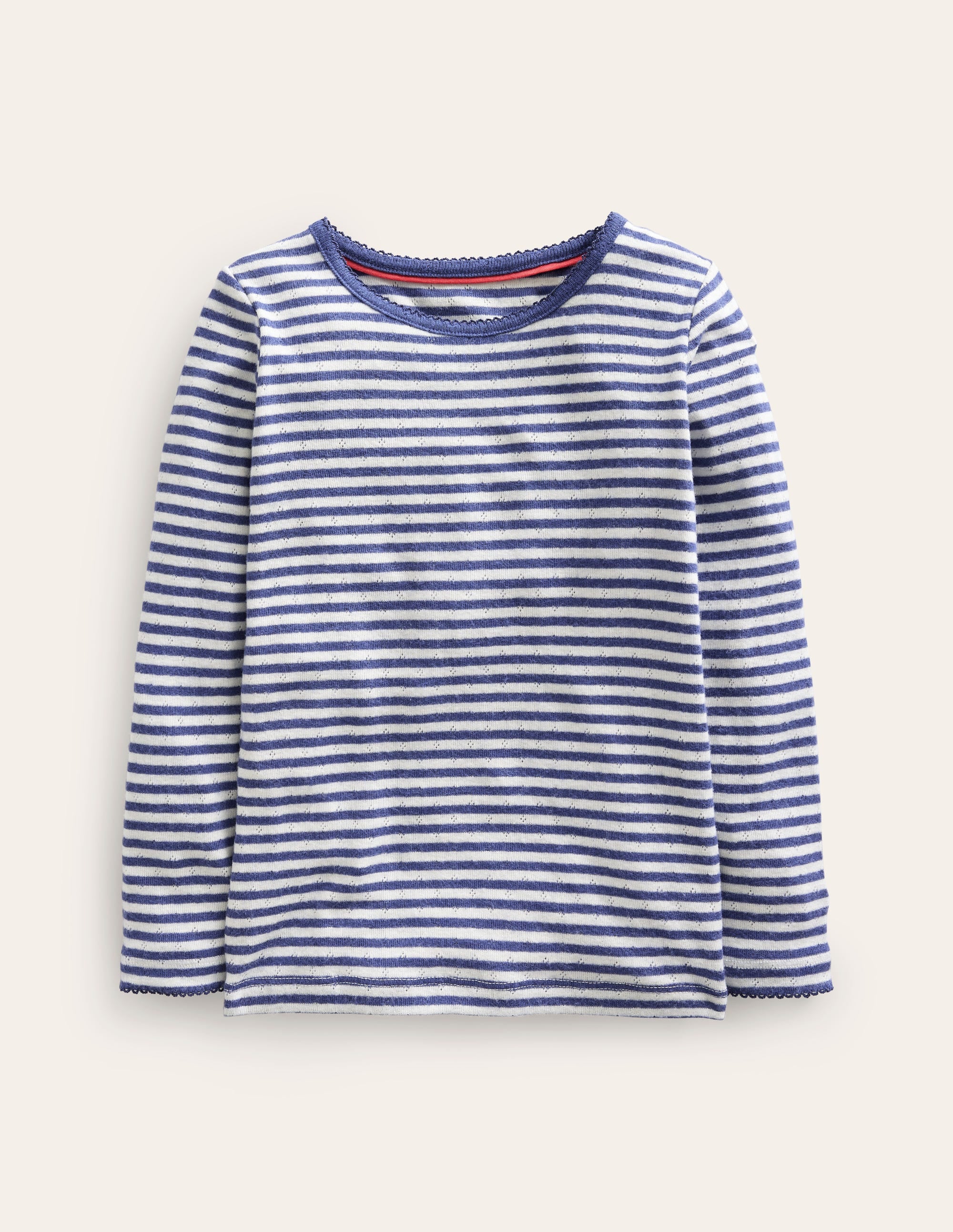Langärmeliges Oberteil mit Pointelle-Muster-Segelblau/Ecru - Image 1