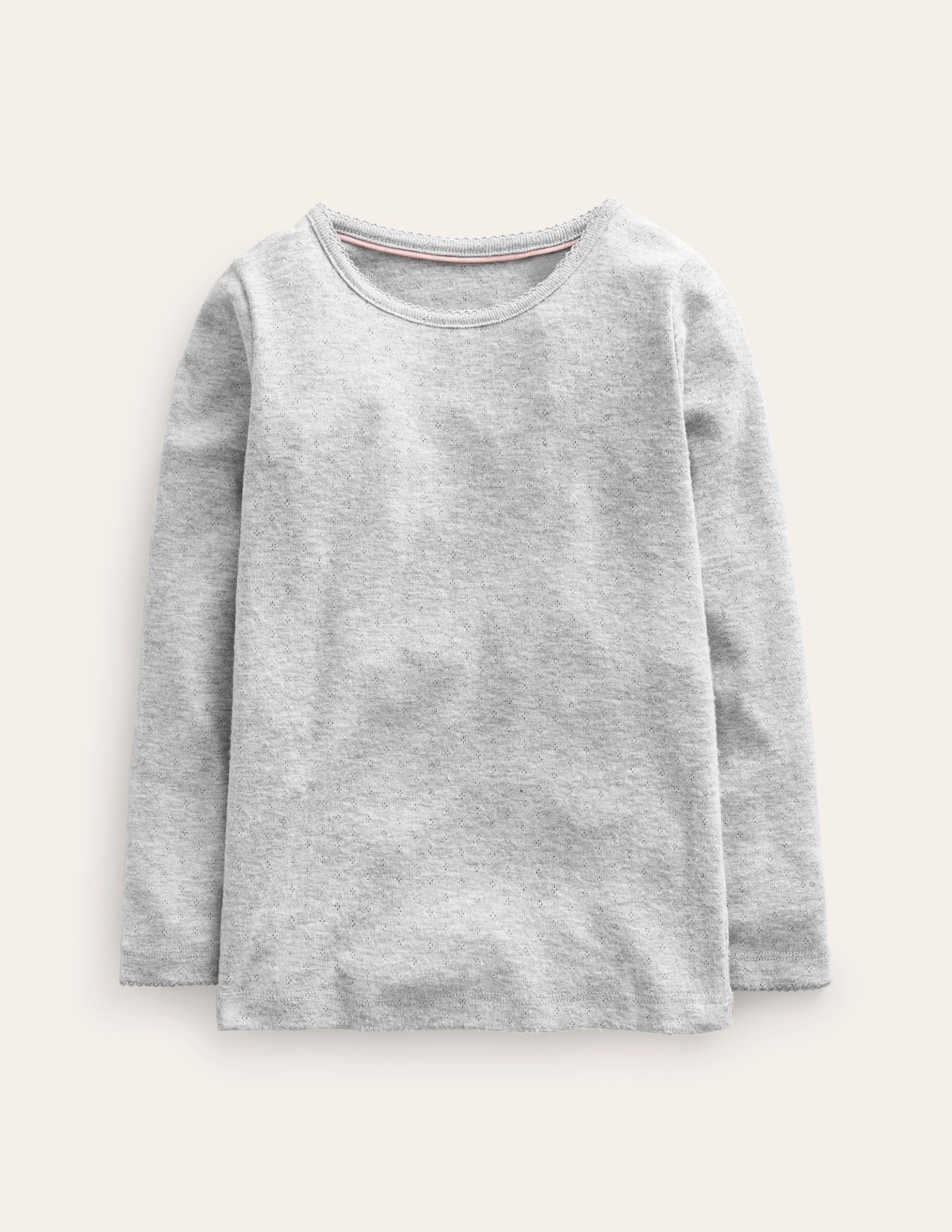 Long Sleeve Pointelle Top-Grey Marl - Image 1