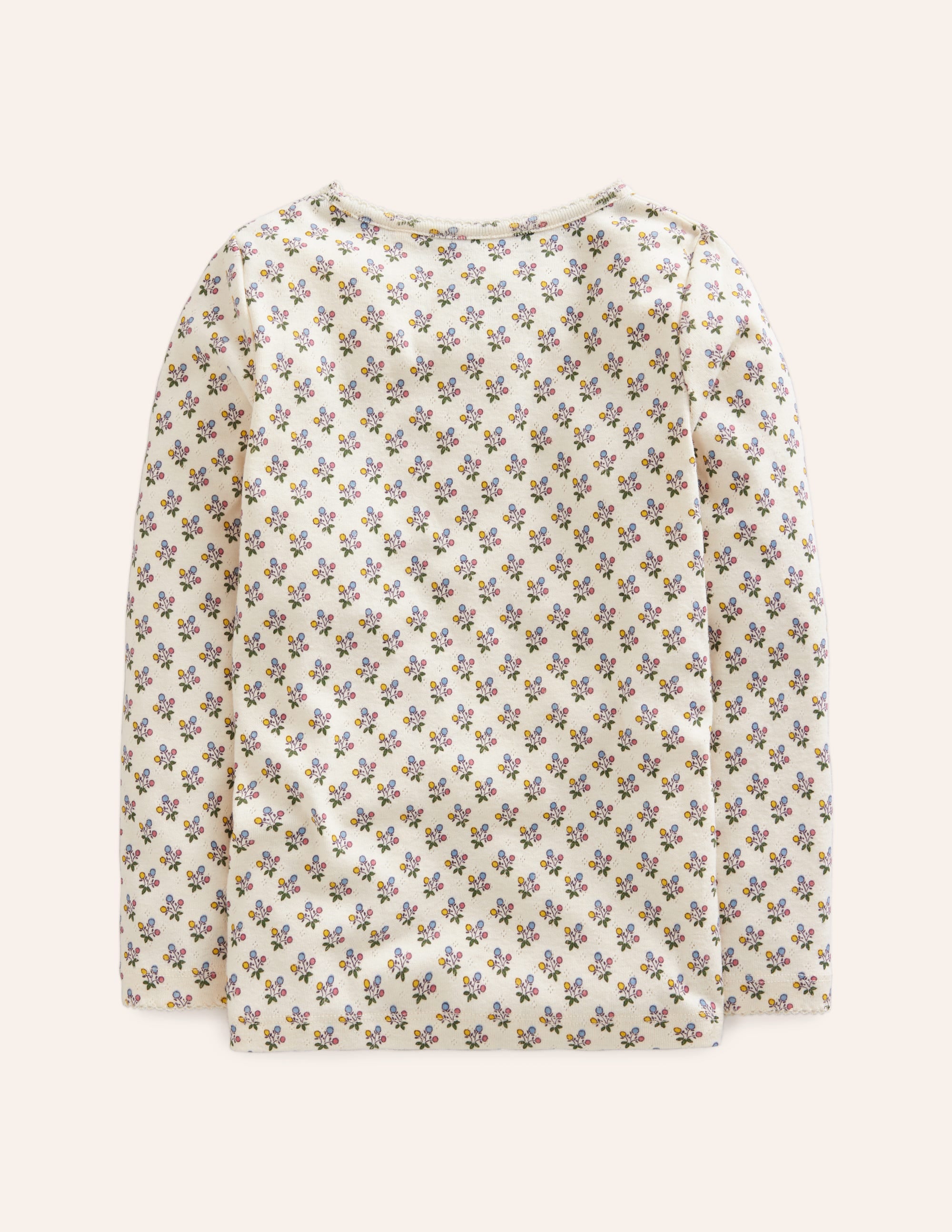 Langärmeliges Oberteil mit Pointelle-Muster-Vanilleschote/Senfgelb Floral - Image 2