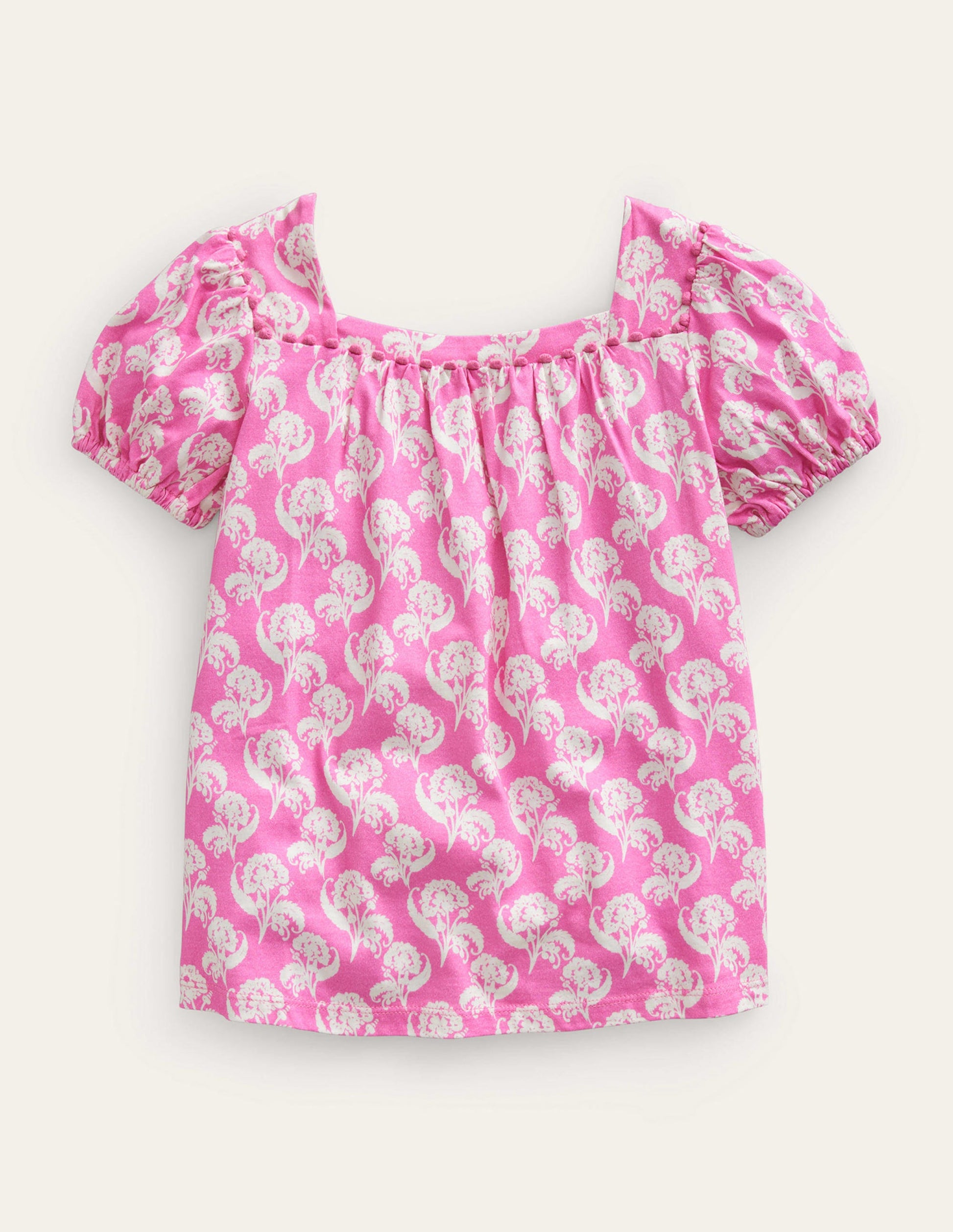 Printed Trim Top-Pink Floral-1