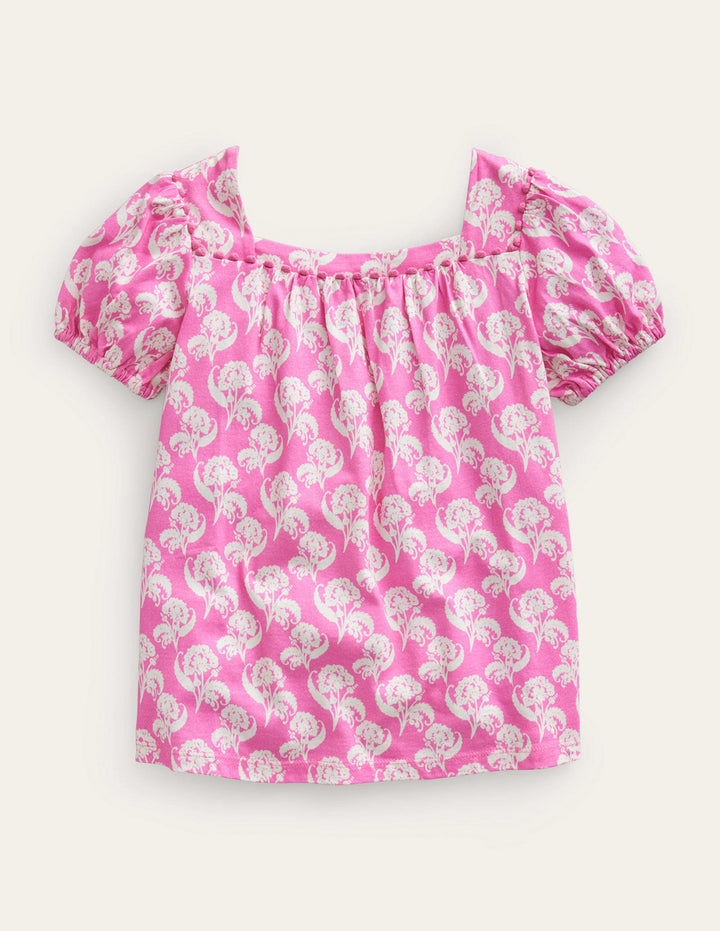 Printed Trim Top-Pink Floral