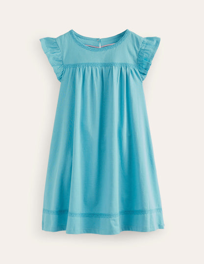 Jerseykleid mit Flatterärmeln-Ritterspornblau