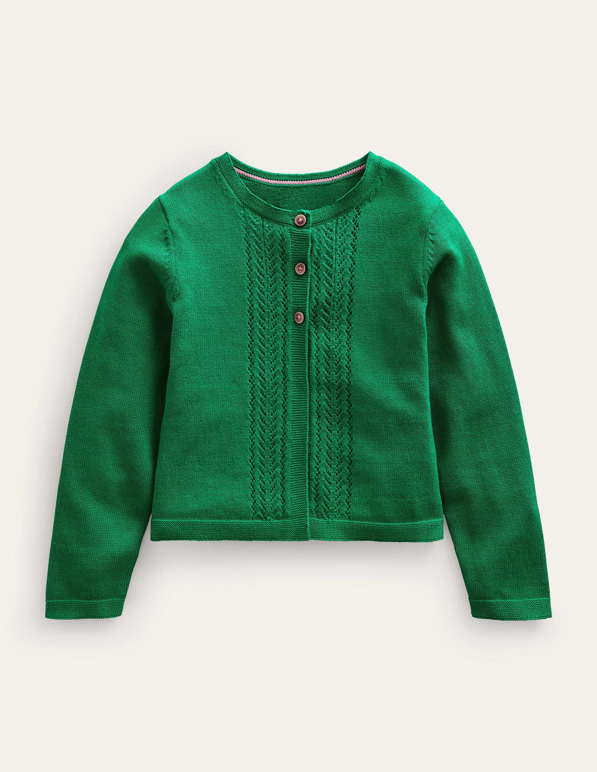 Strickjacke aus Baumwolle mit Pointelle-Design-Tiefgrün-1