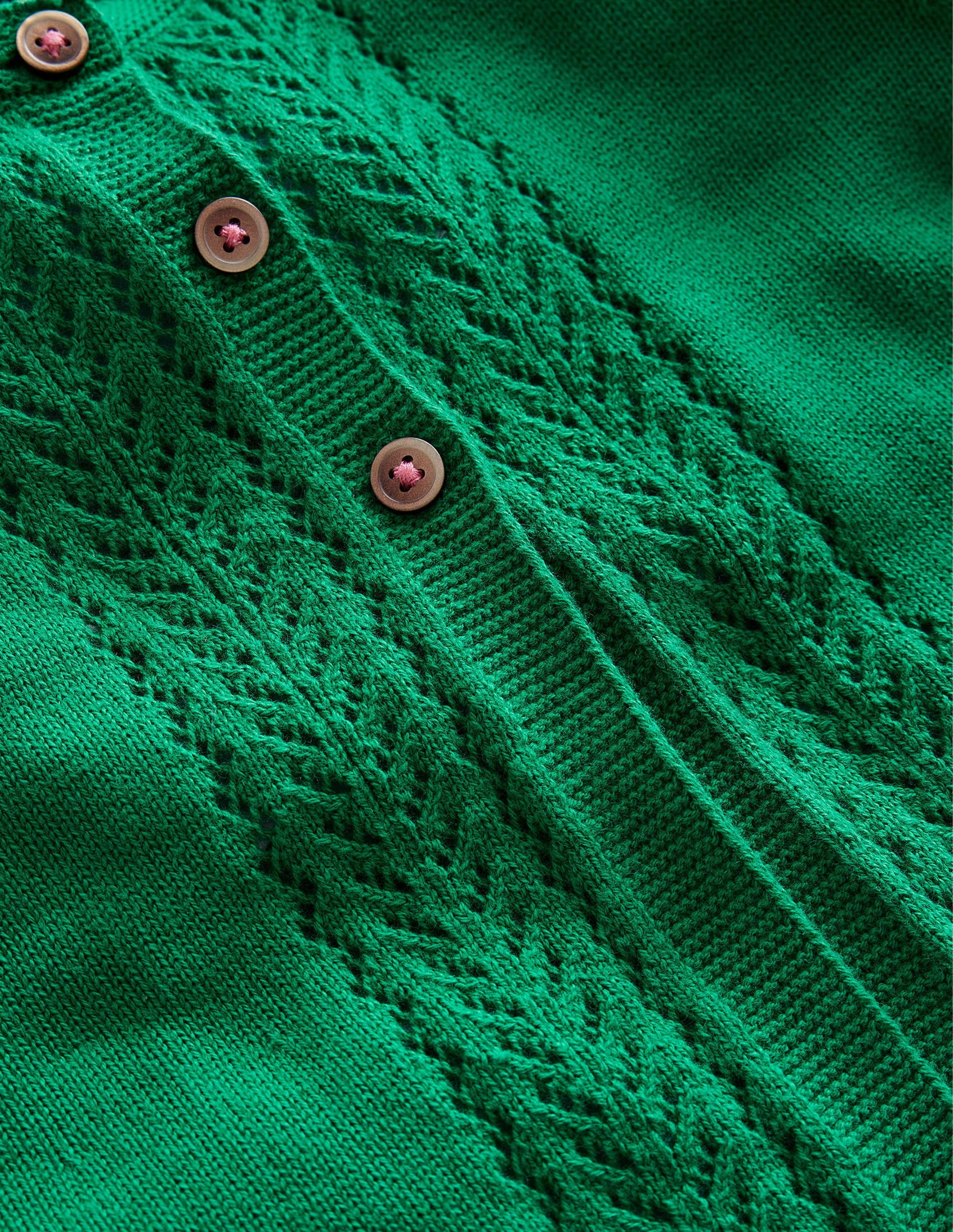 Strickjacke aus Baumwolle mit Pointelle-Design-Tiefgrün-3