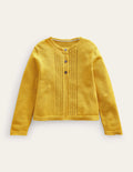 Strickjacke aus Baumwolle mit Pointelle-Design-Scharfer Senf Gelb