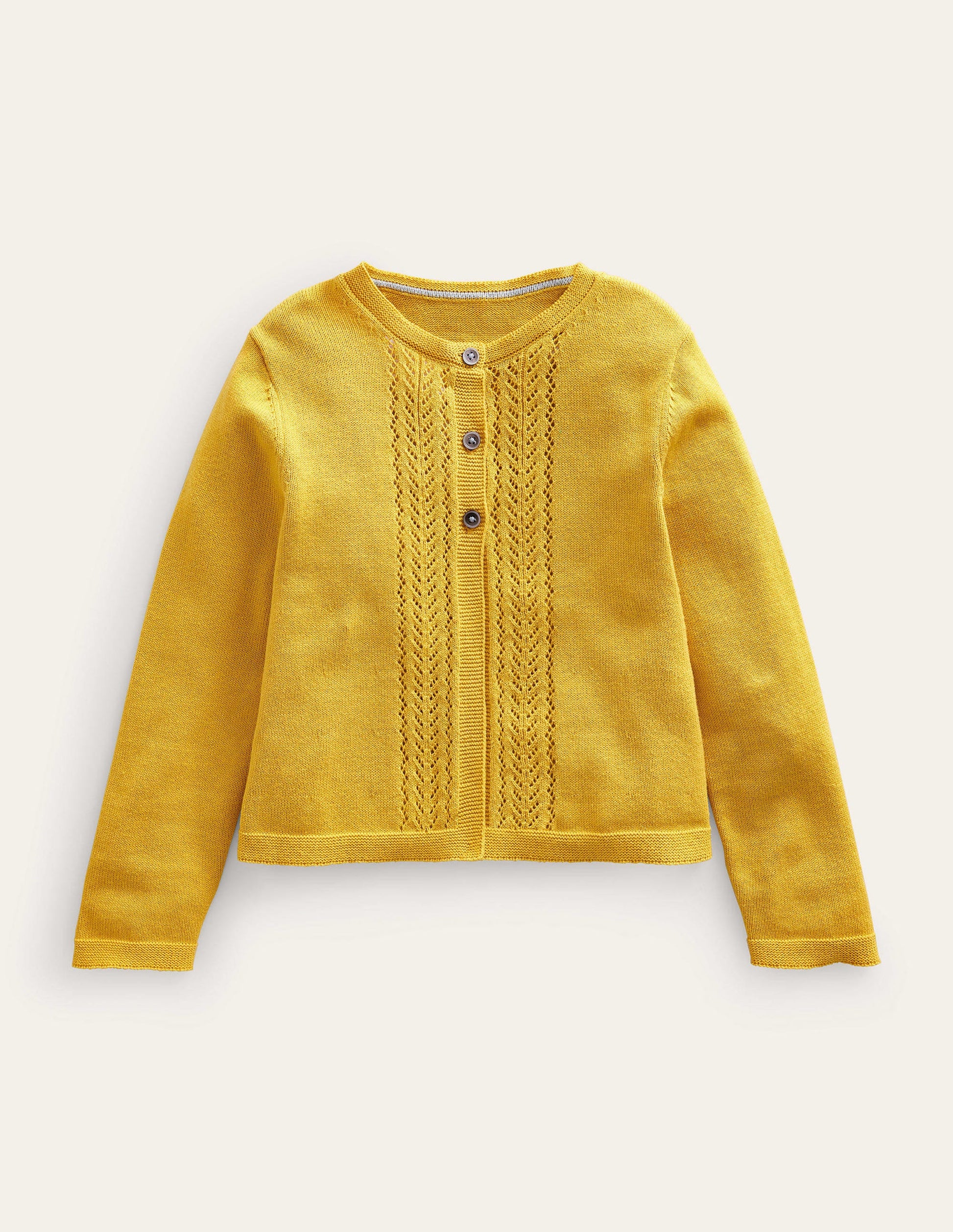 Strickjacke aus Baumwolle mit Pointelle-Design-Scharfer Senf Gelb-1