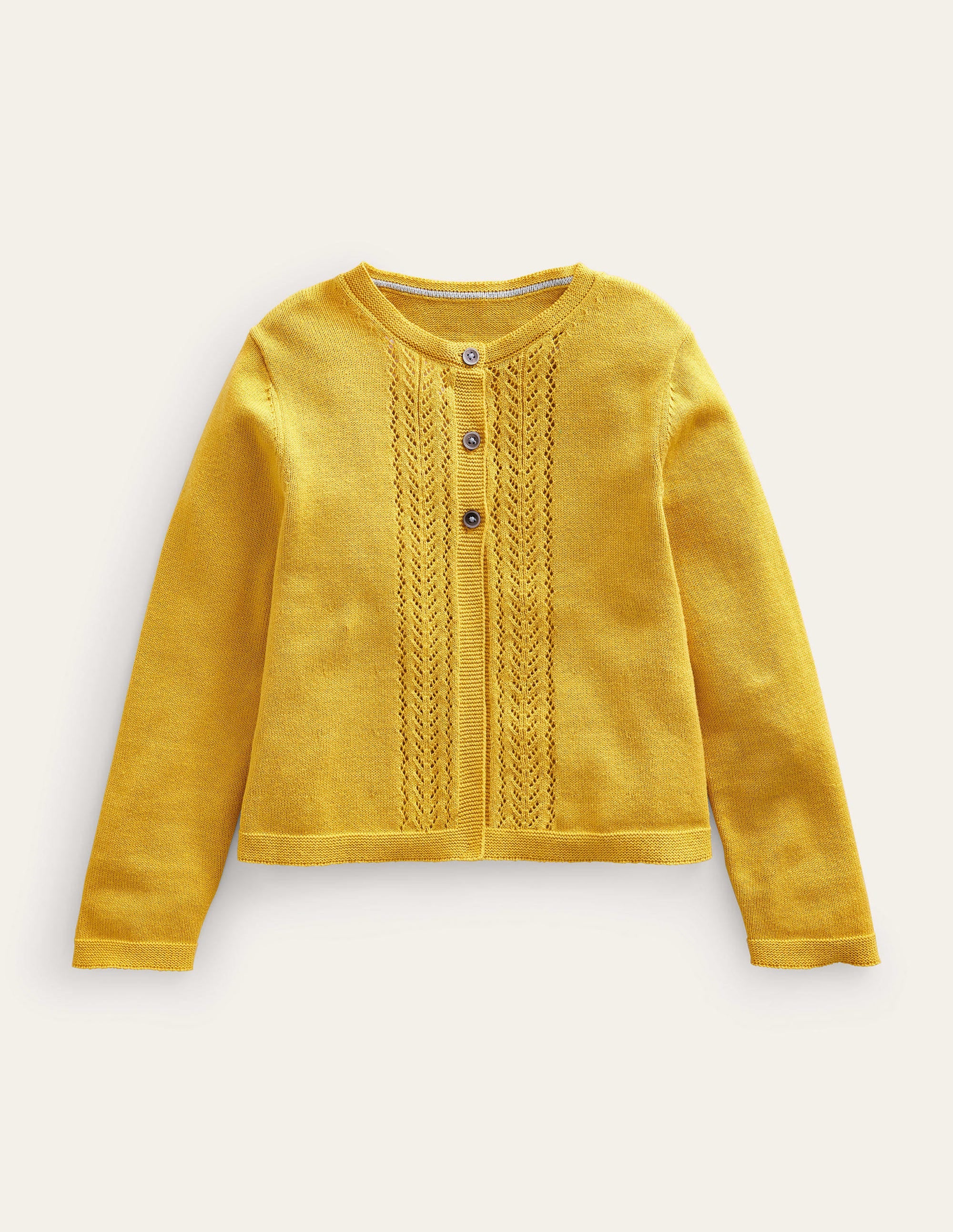 Strickjacke aus Baumwolle mit Pointelle-Design-Scharfer Senf Gelb - Image 1
