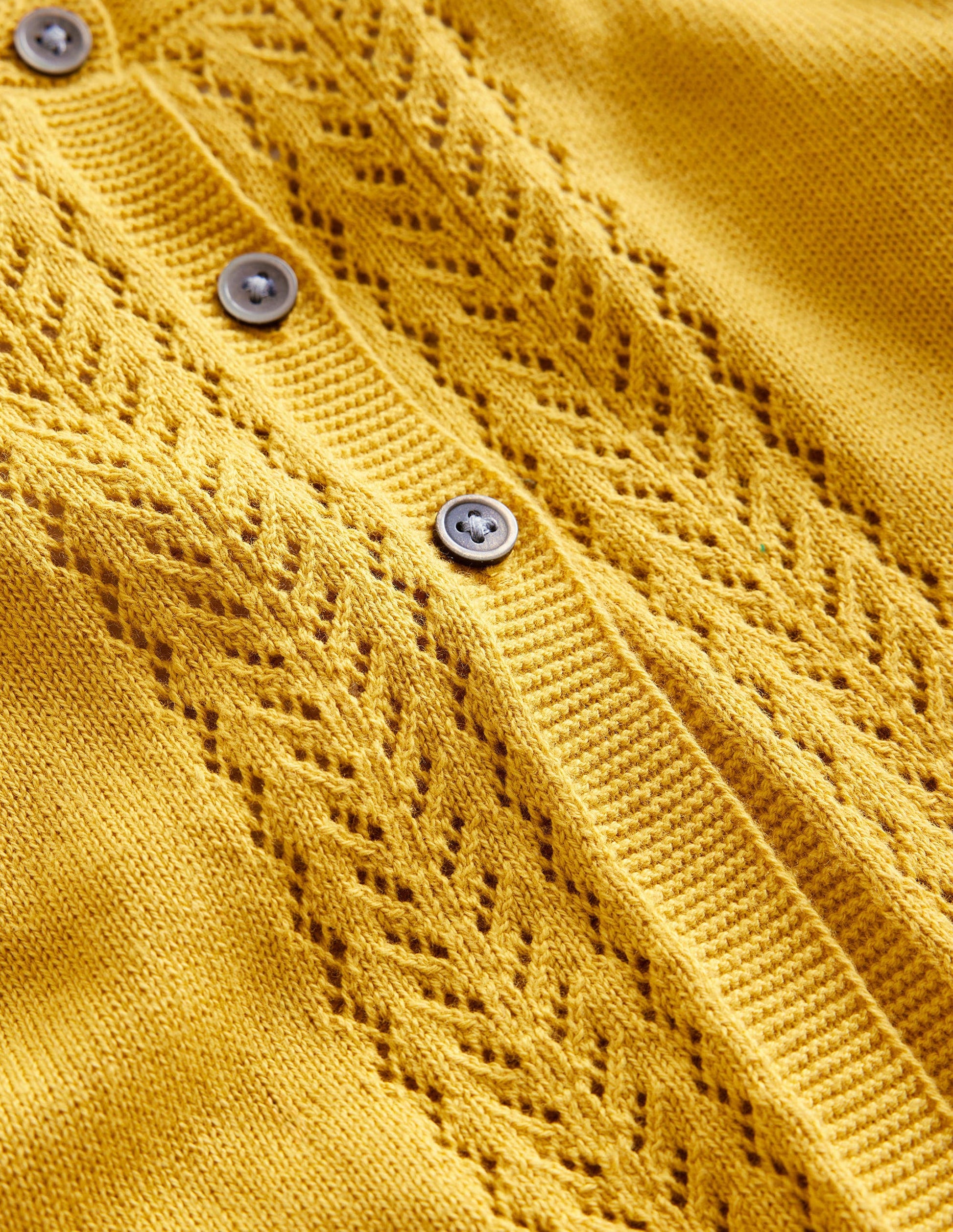 Strickjacke aus Baumwolle mit Pointelle-Design-Scharfer Senf Gelb-3