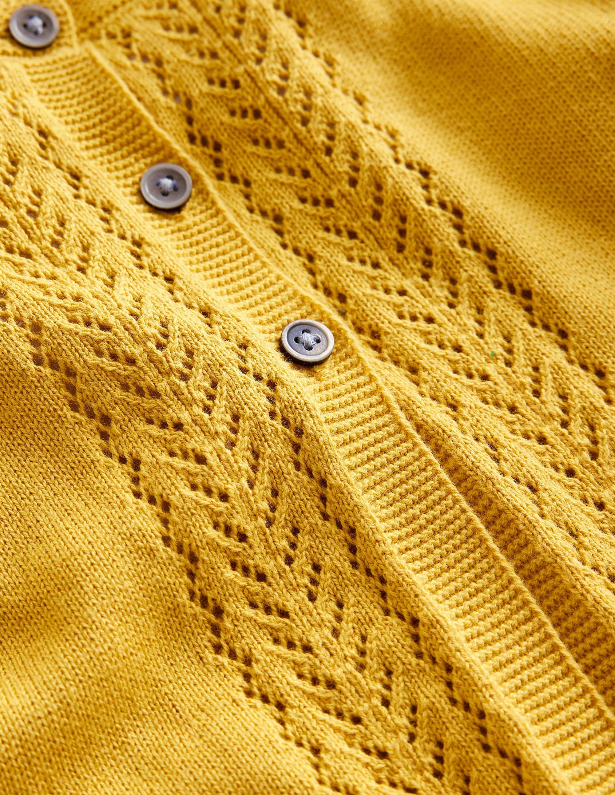 Strickjacke aus Baumwolle mit Pointelle-Design-Scharfer Senf Gelb - Image 3