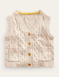 Strickweste mit Zopfmuster-Beige Meliert