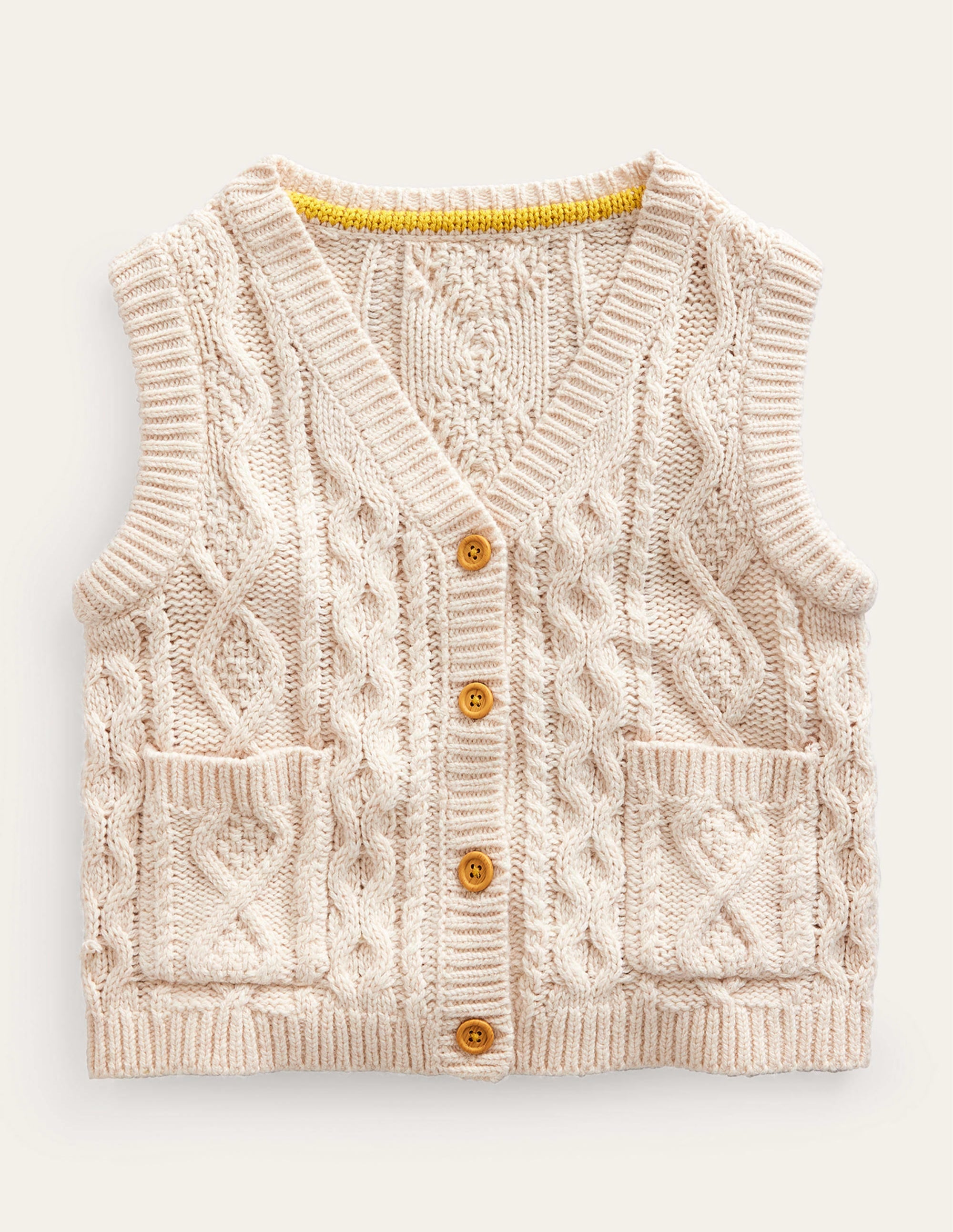 Gilet sans manches en maille torsadée-Écru chiné - Image 1