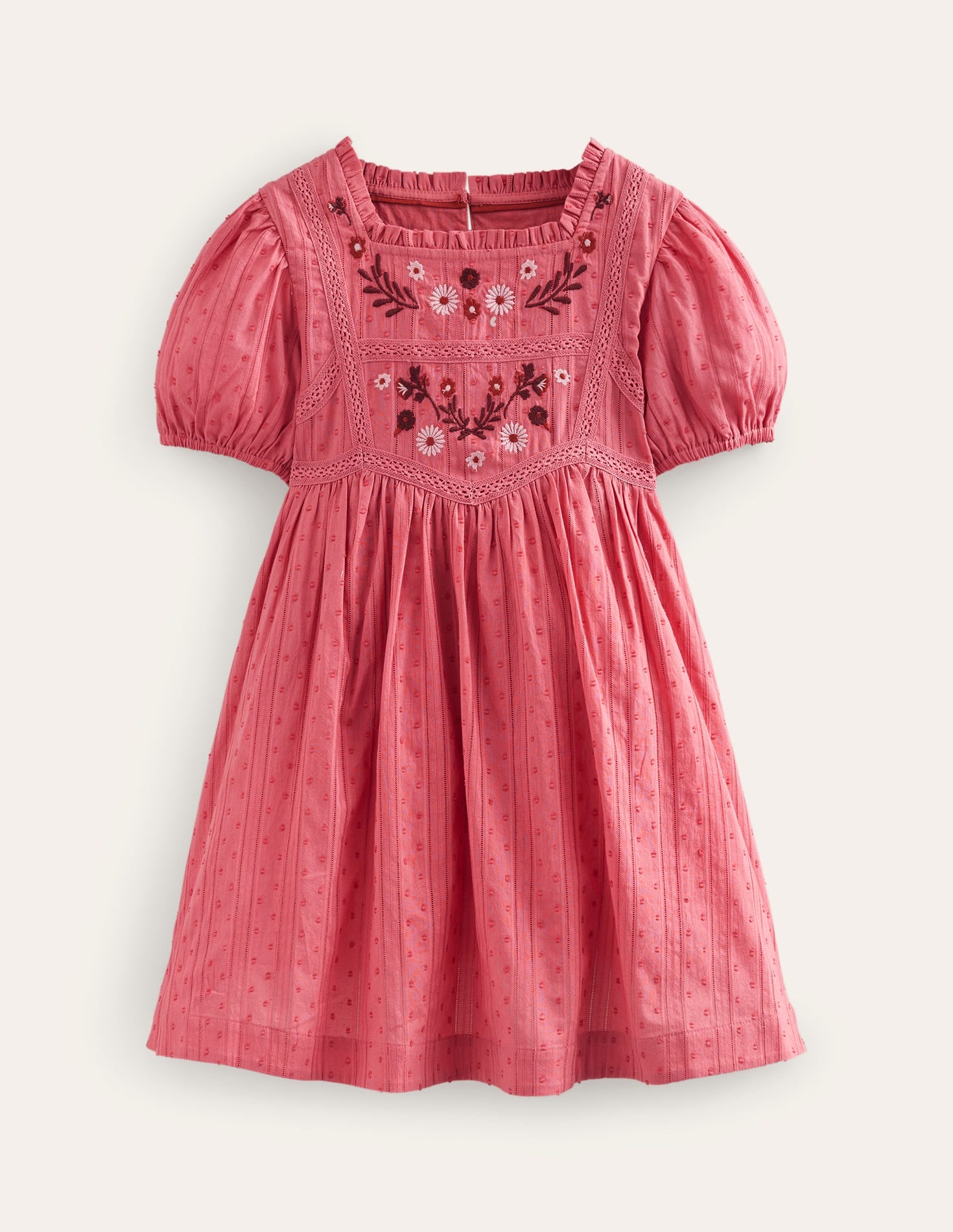 Robe brodée à détails dentelle-Rose fard - Image 1