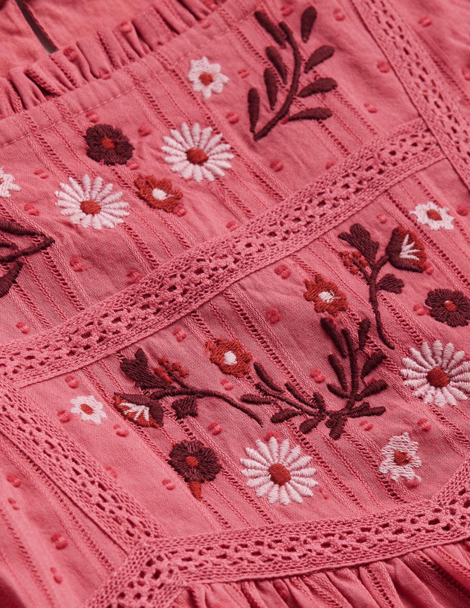 Robe brodée à détails dentelle-Rose fard - Image 3