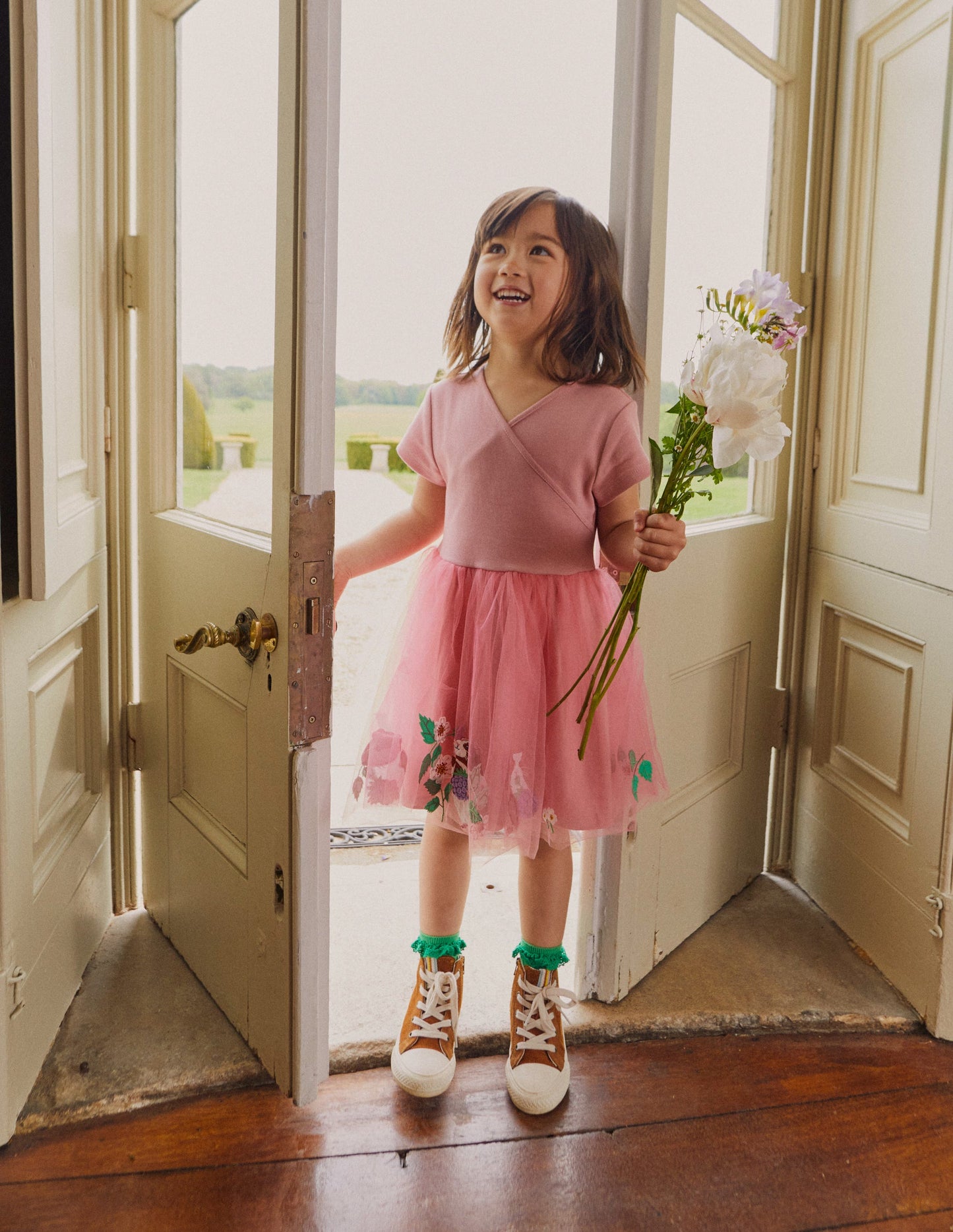 Tüllkleid im Ballettstil mit Applikationen-Mandelrosa