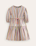 Robe tissée à rayures-Arc-en-ciel marron et lilas