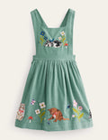 Robe chasuble en velours côtelé à appliqué-Chats vert fumée