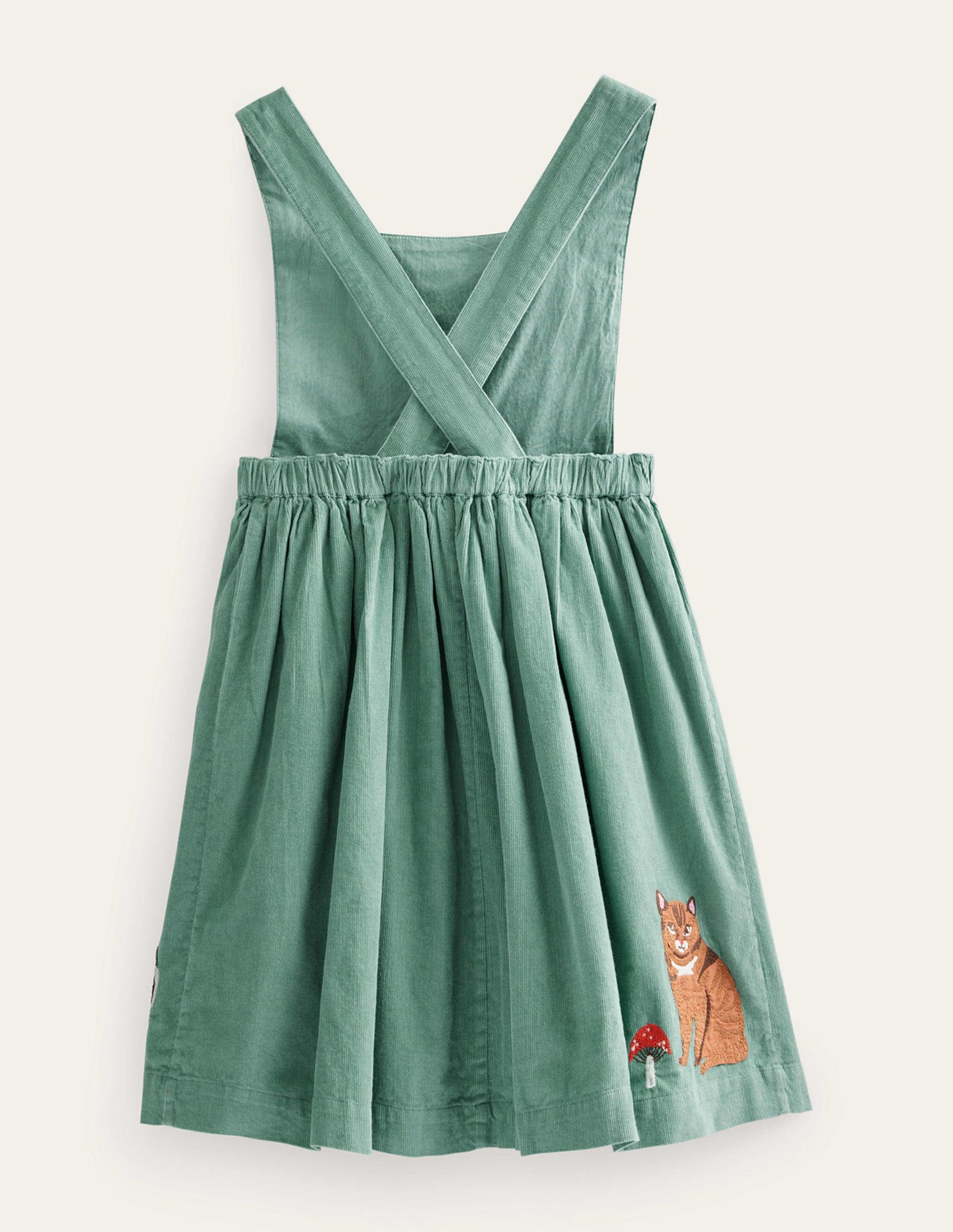 Robe chasuble en velours côtelé à appliqué-Chats vert fumée-2