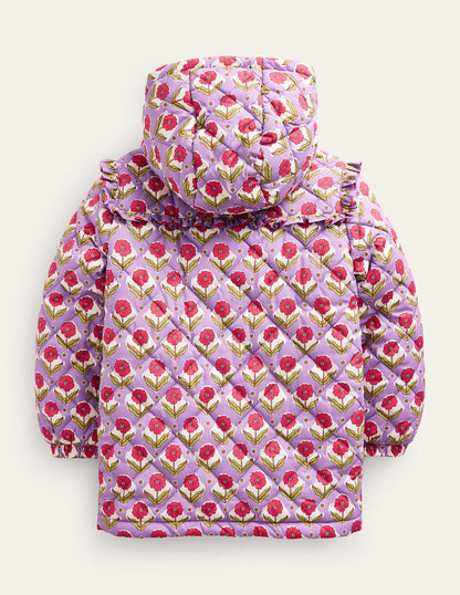 Anorak mit Muschelsteppung-Aster Lila Holzschnitt Blume-4