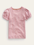 Top à manches bouffantes en pointelle-Rose vintage