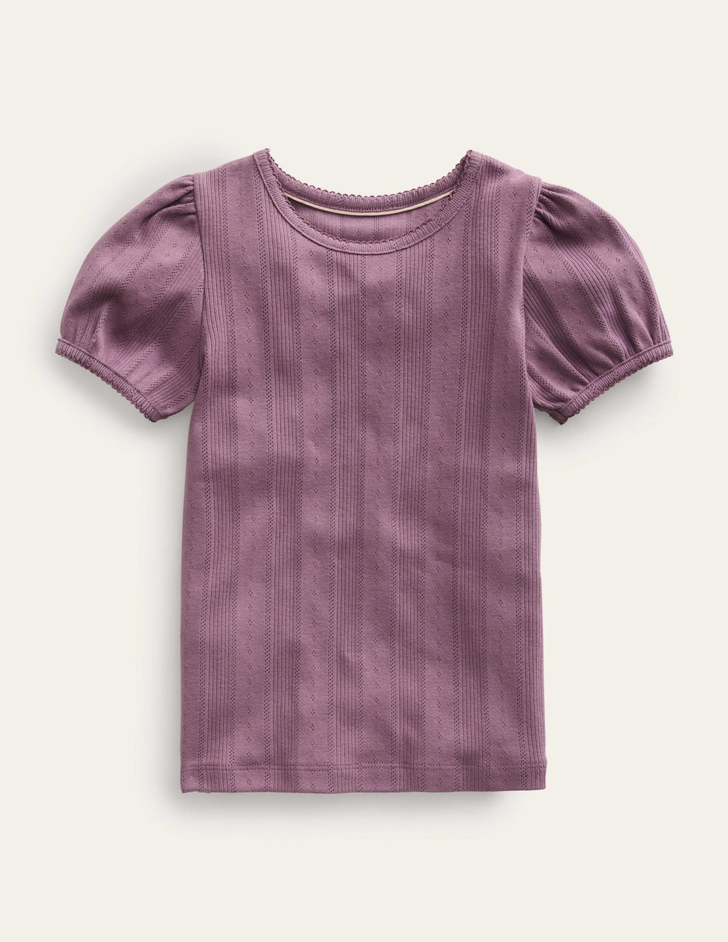 Pointelle Puff Sleeve Top-Mountain Heather Purple