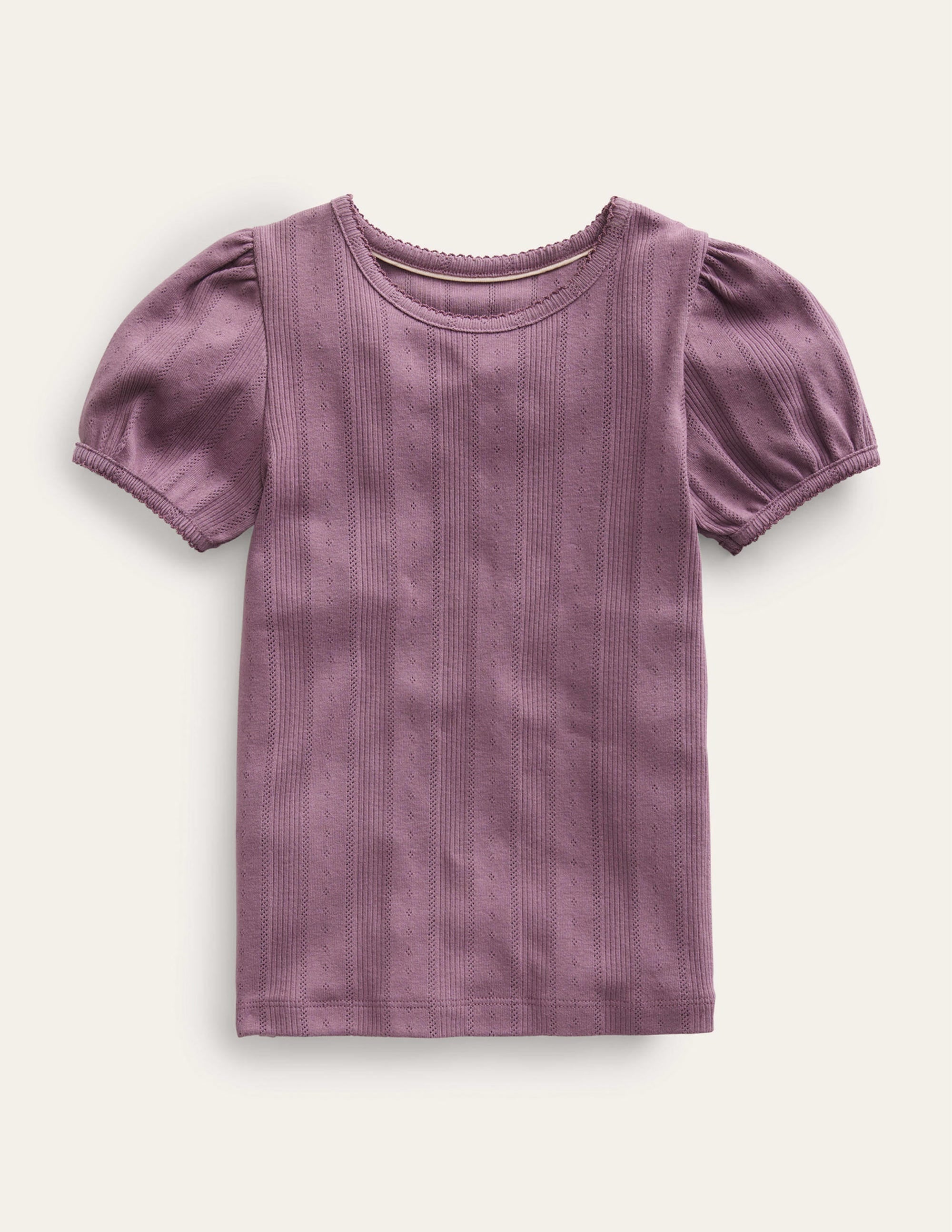 Pointelle Puff Sleeve Top-Mountain Heather Purple - Image 1